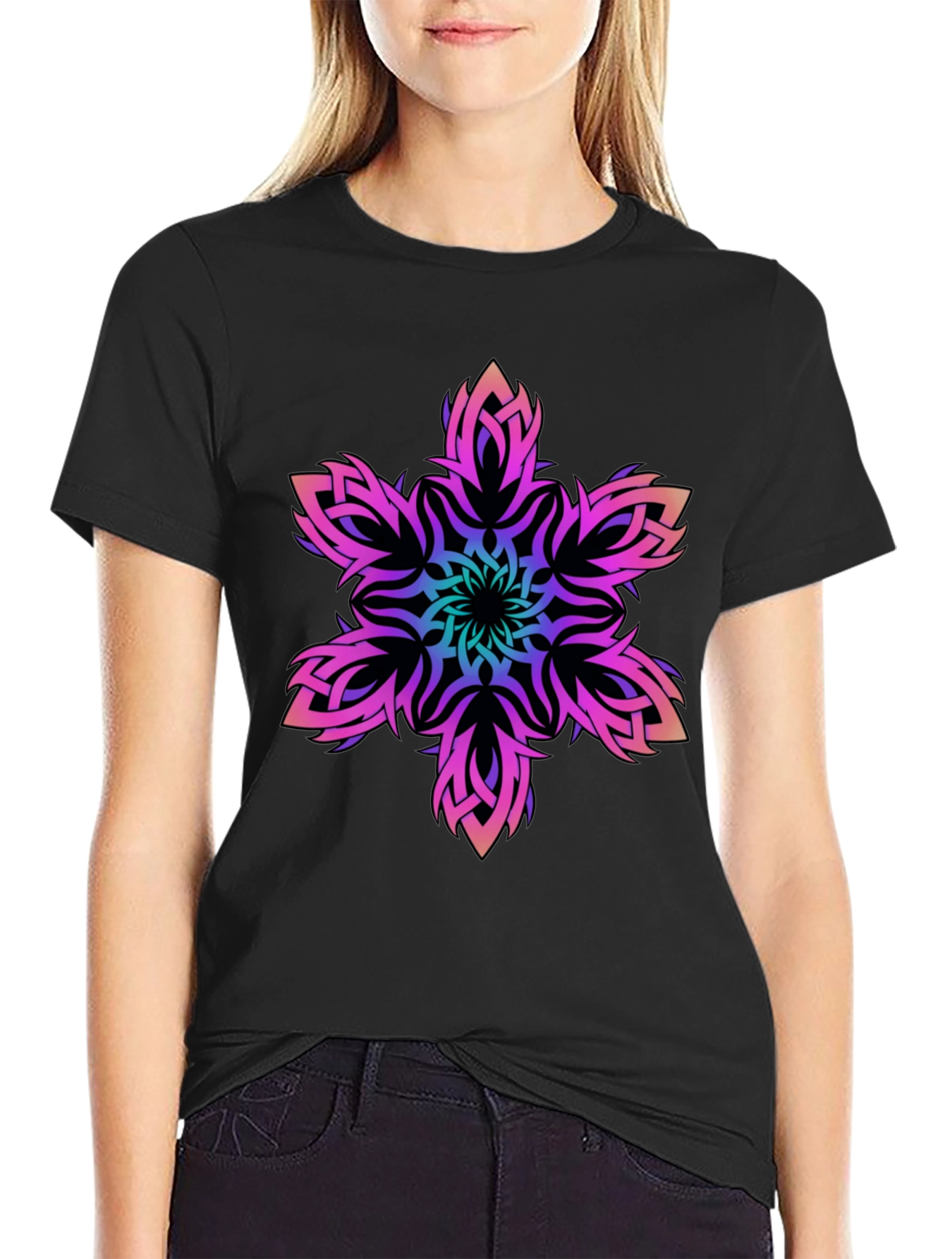 Black Tribal Mandala Graphic Black T-Shirt view 2