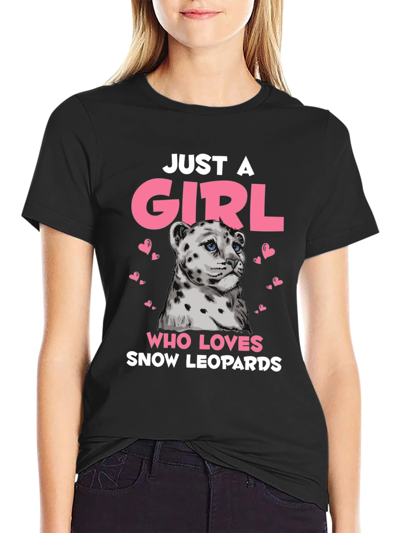 Black Snow Leopard Girl's T-Shirt view 2