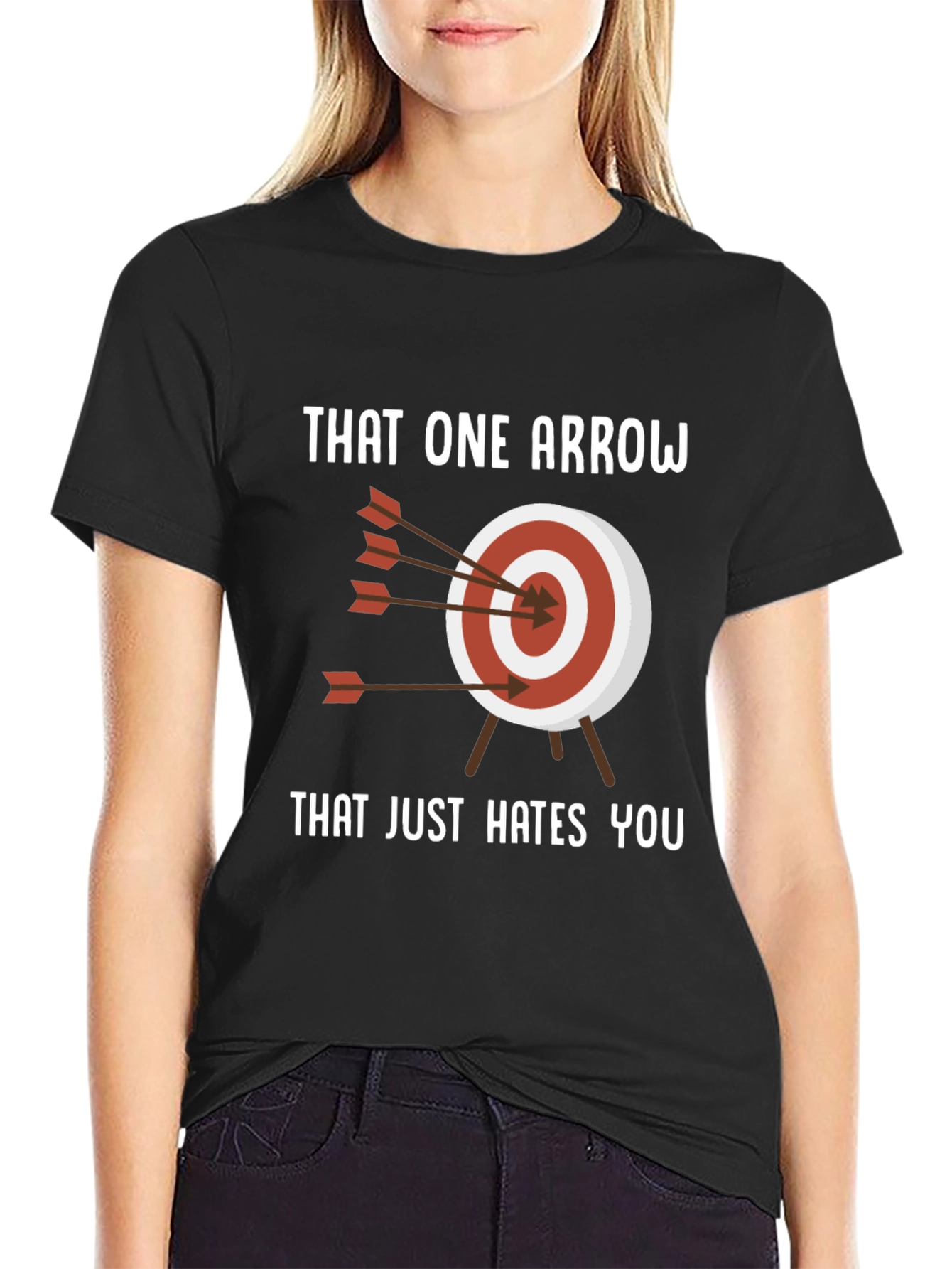 Black Archery Humor T-Shirt - That One Arrow view 2