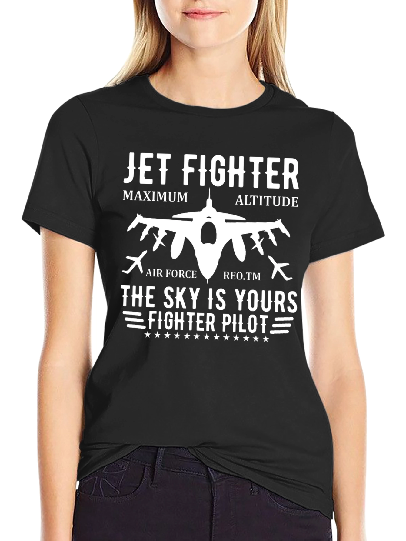 Black Jet Fighter Pilot Graphic Tee view 2