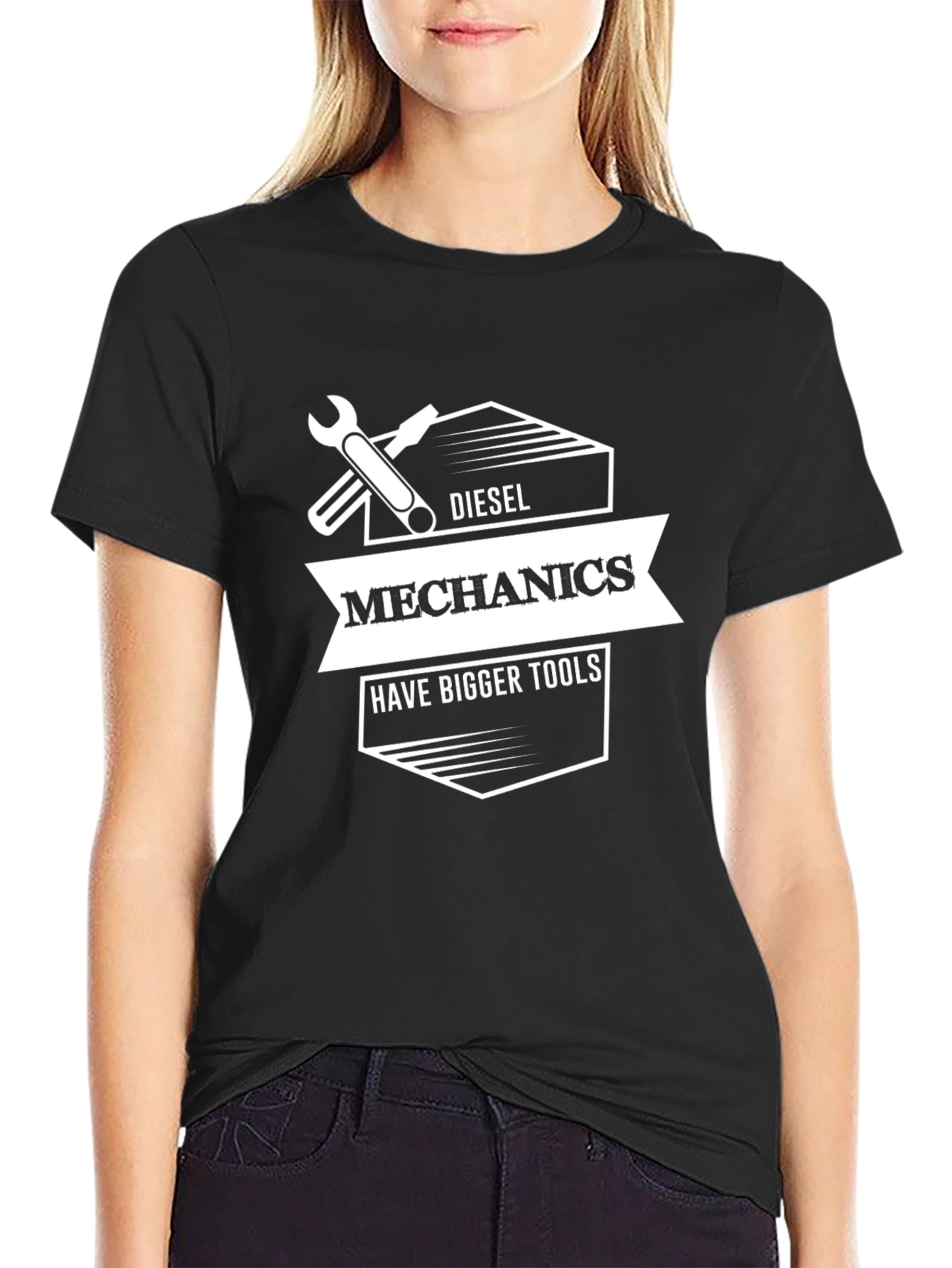 Black Diesel Mechanics Bigger Tools Graphic T-Shirt view 2
