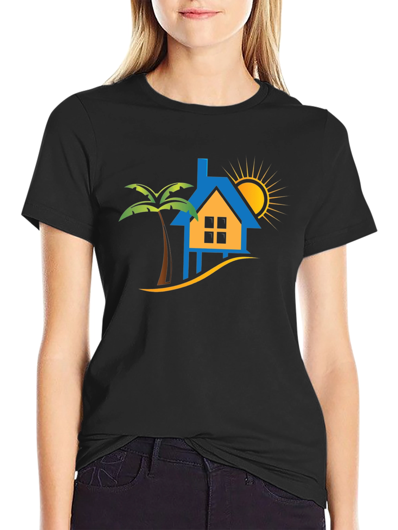 Black Tropical Beach House T-Shirt view 2