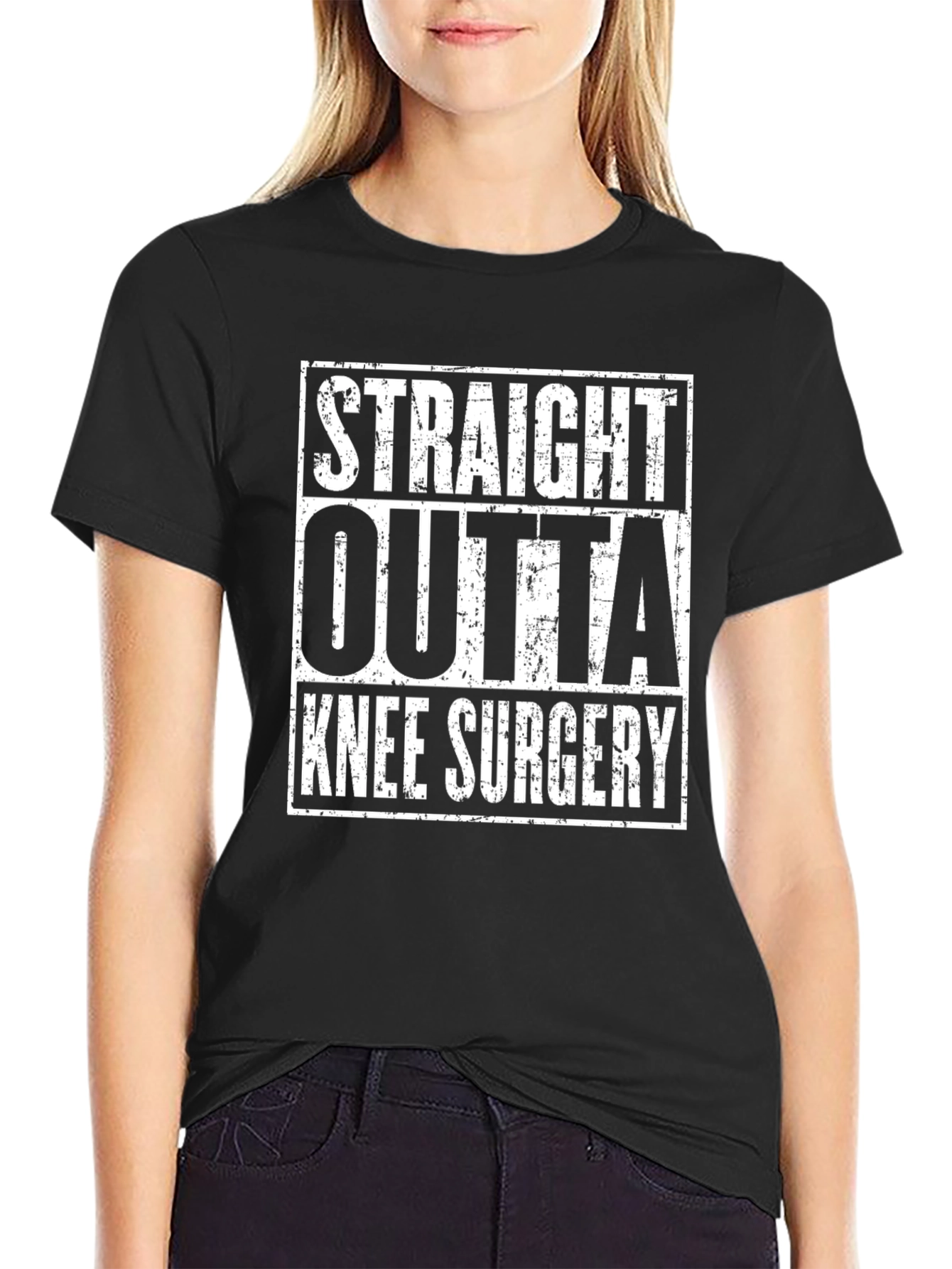 Black Straight Outta Knee Surgery Black T-Shirt view 2