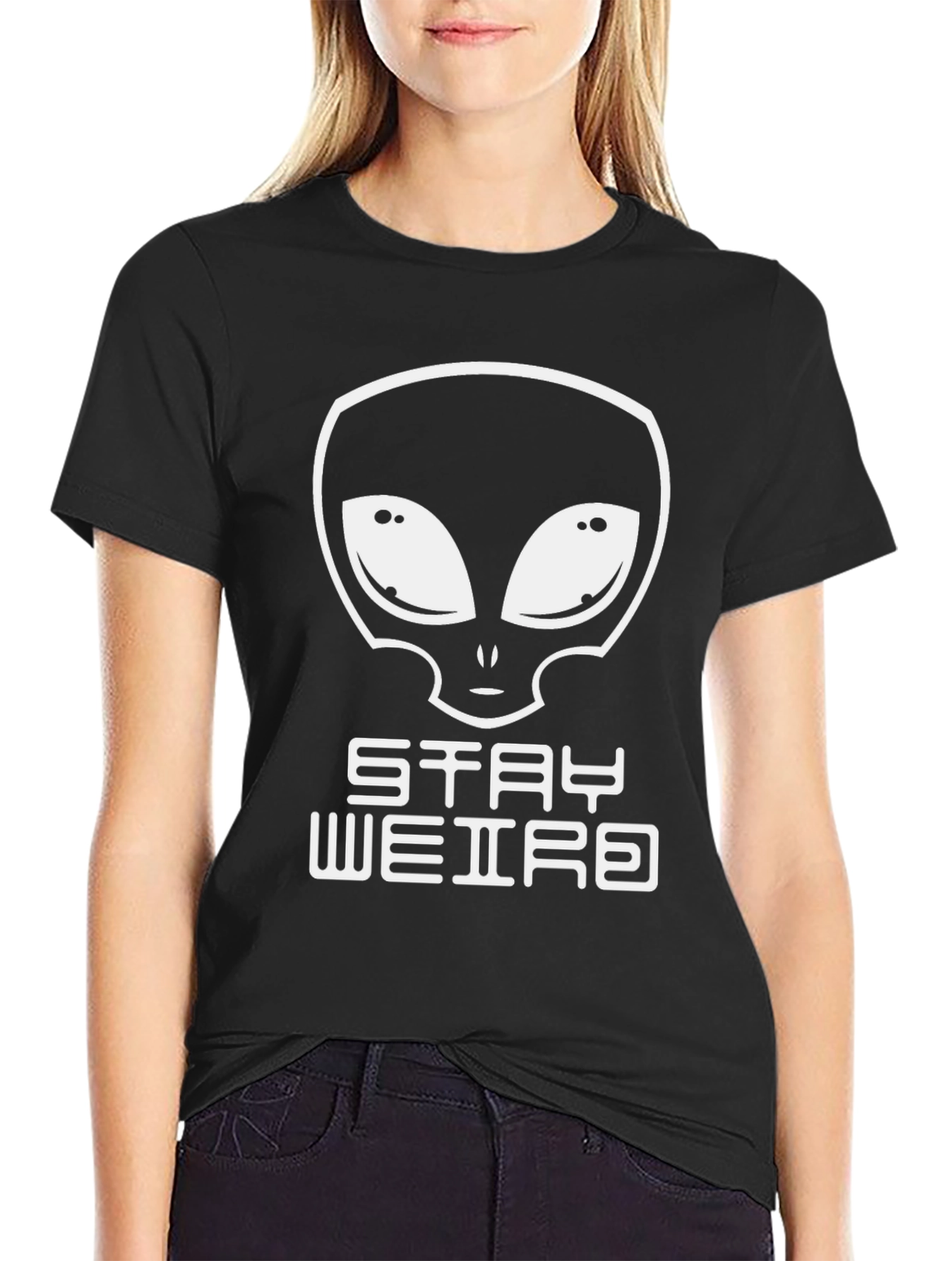 Black Stay Weird Alien Graphic Black T-Shirt view 2