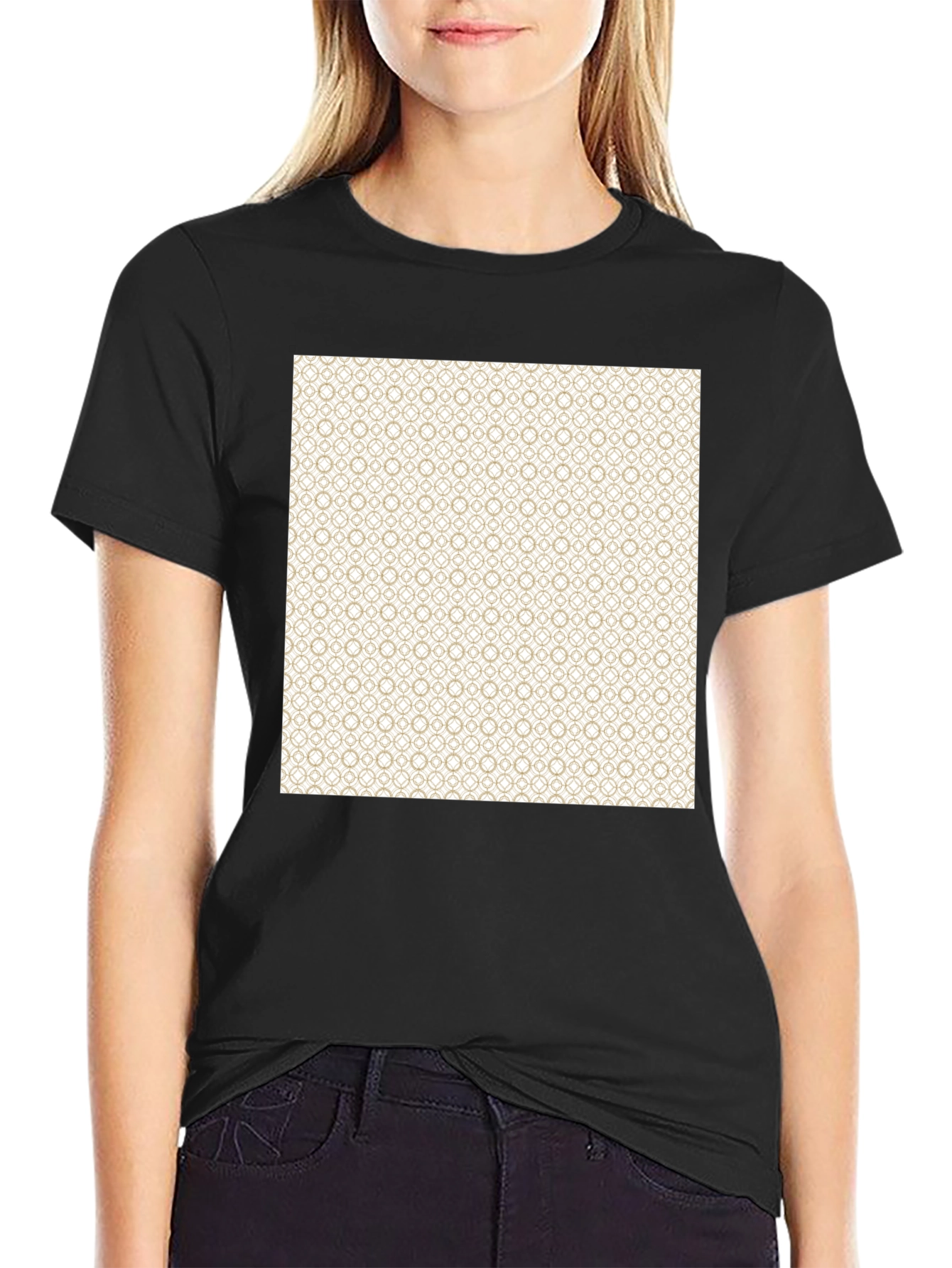 Black Geometric Pattern Black T-Shirt view 2