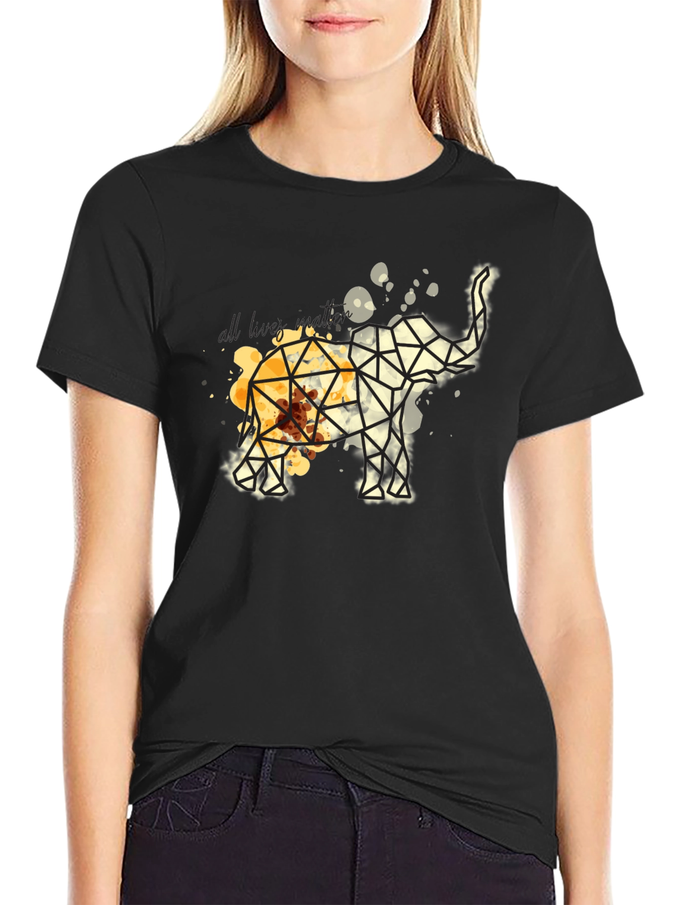 Black Geometric Elephant Graphic Tee - Modern Artistic Design view 2
