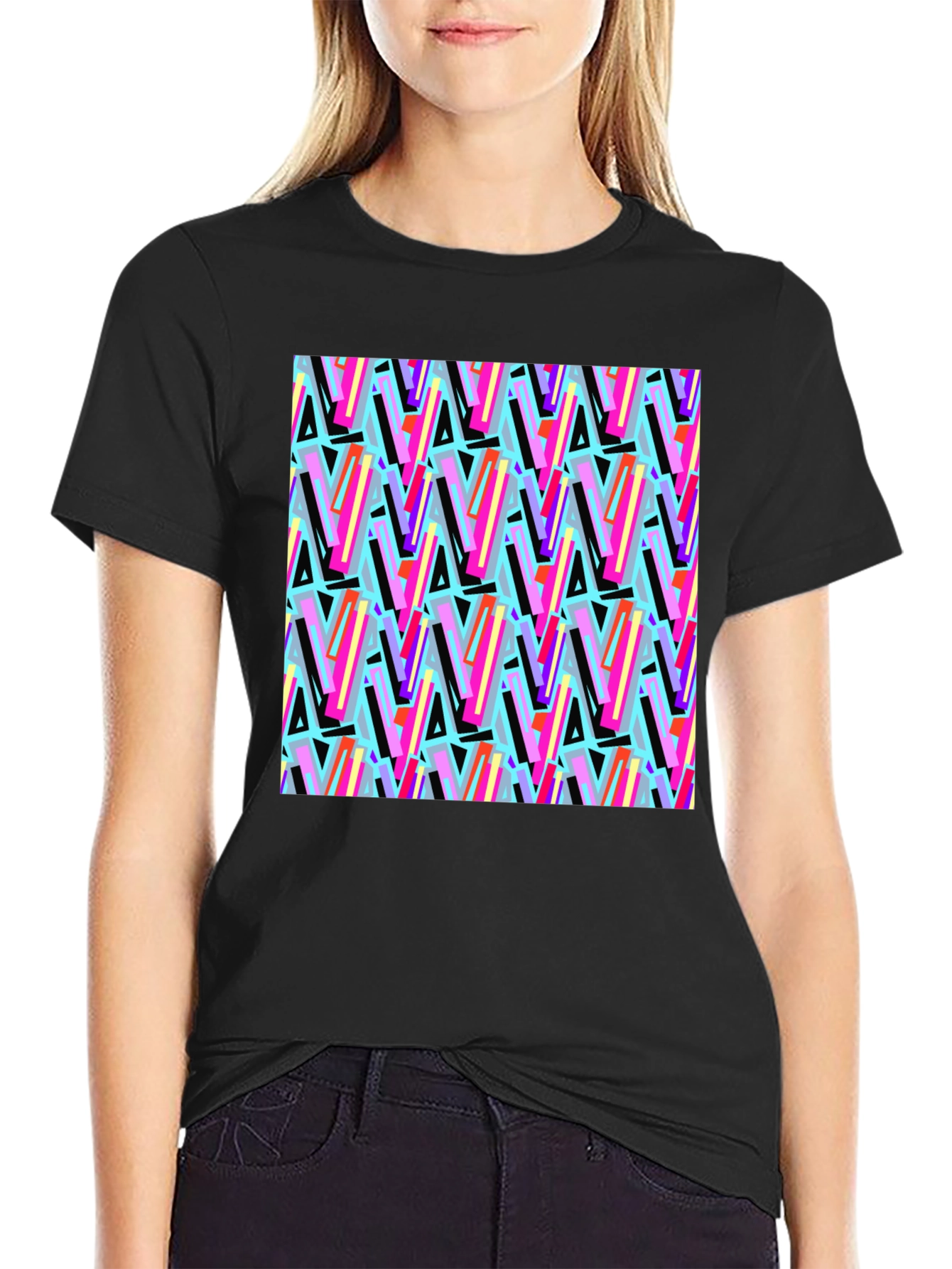 Black Retro Pattern Black T-Shirt view 2