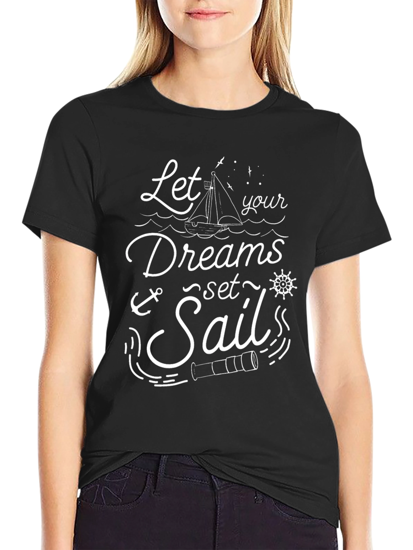 Black Nautical Dreams T-Shirt - Let Your Dreams Set Sail view 2