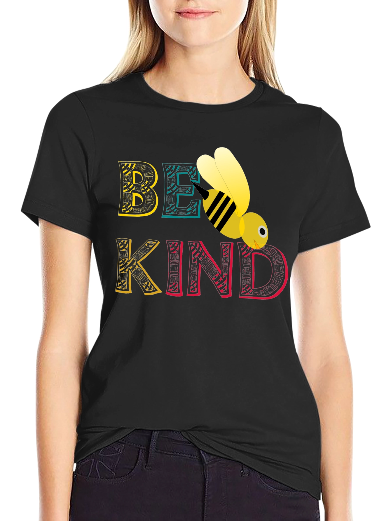 Black Be Kind Bee Graphic Tee - Black Unisex T-Shirt view 2