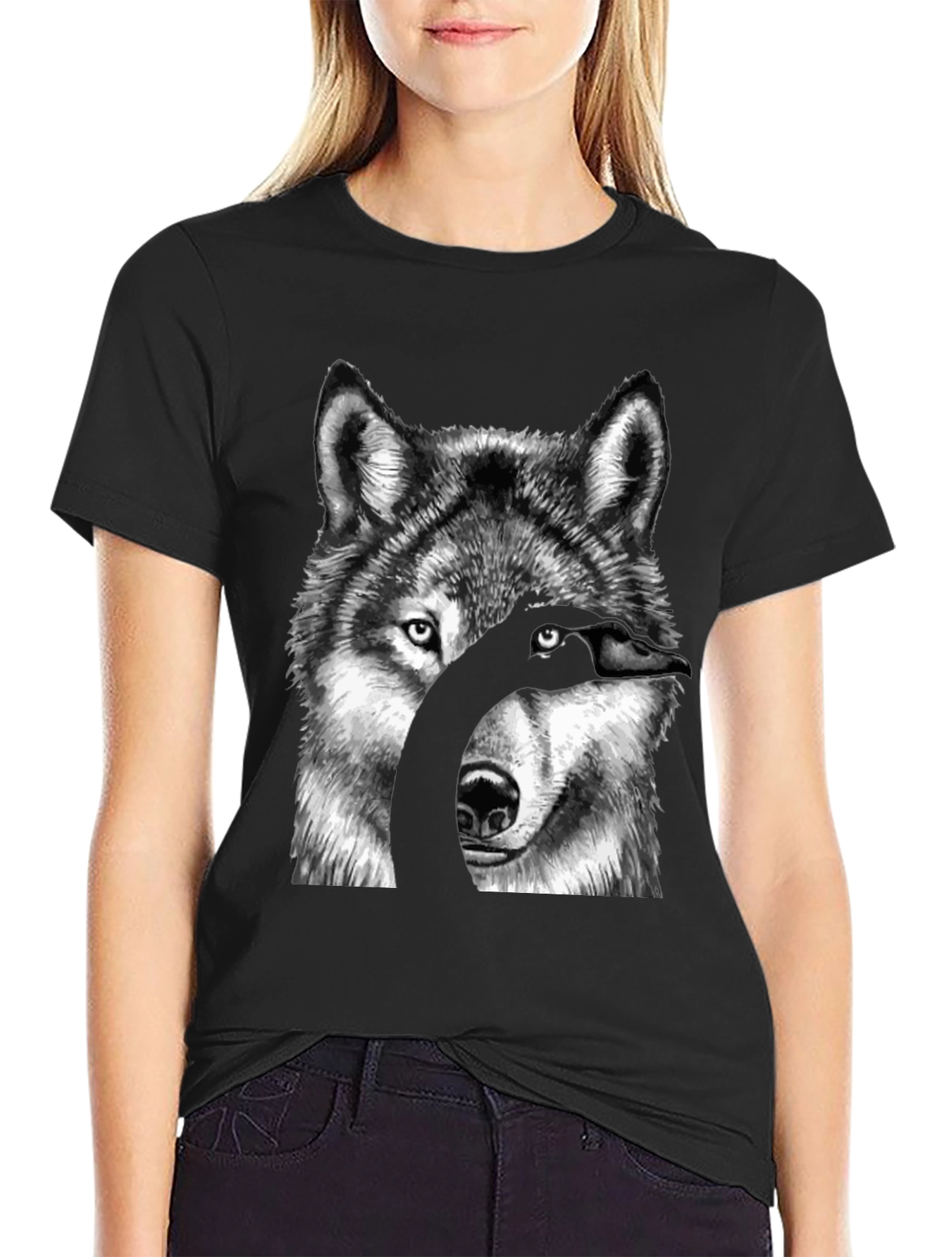 Black Wolf & Goose Graphic Print T-Shirt view 2