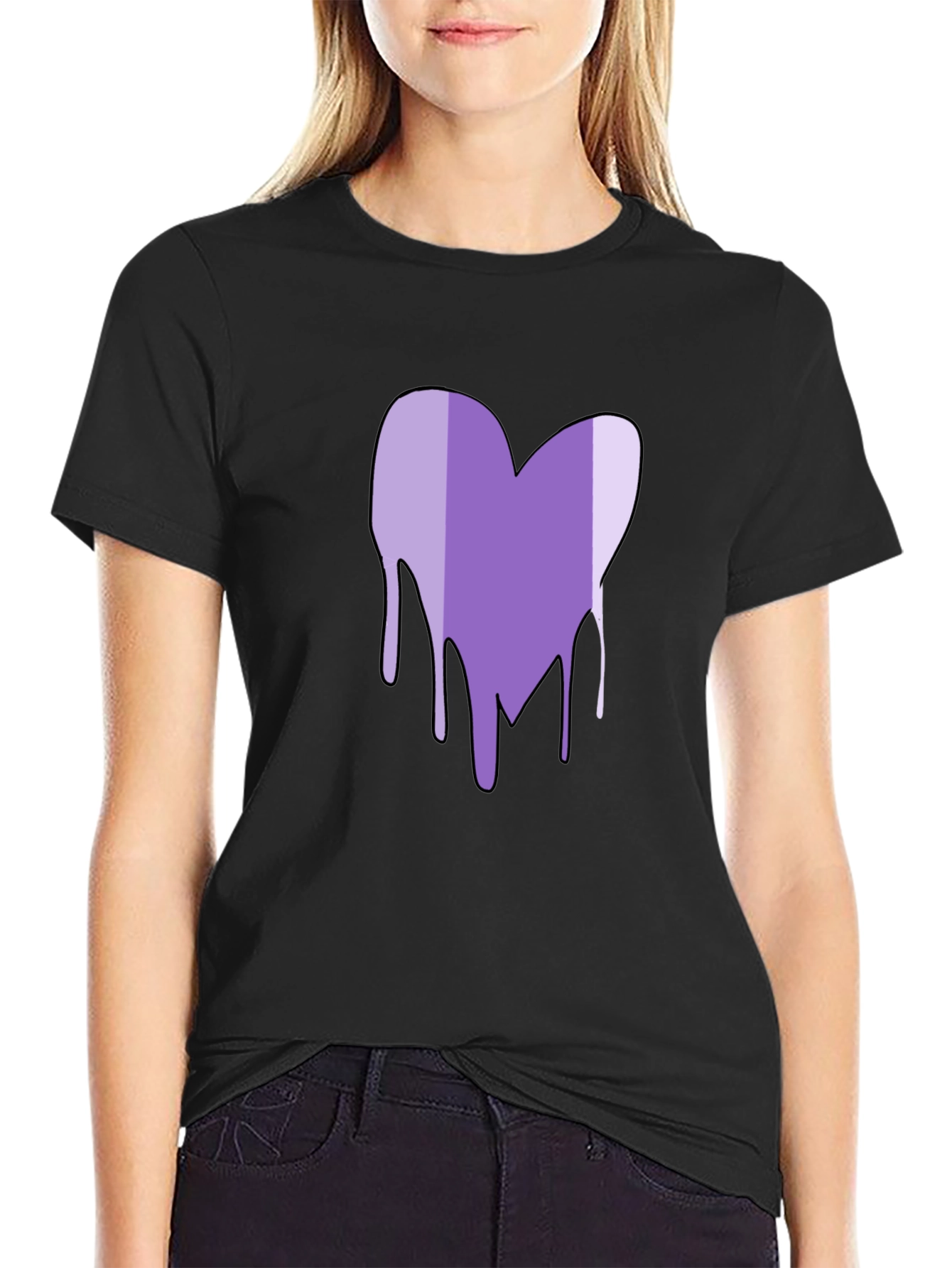 Black Purple Heart Drip Graphic T-Shirt view 2