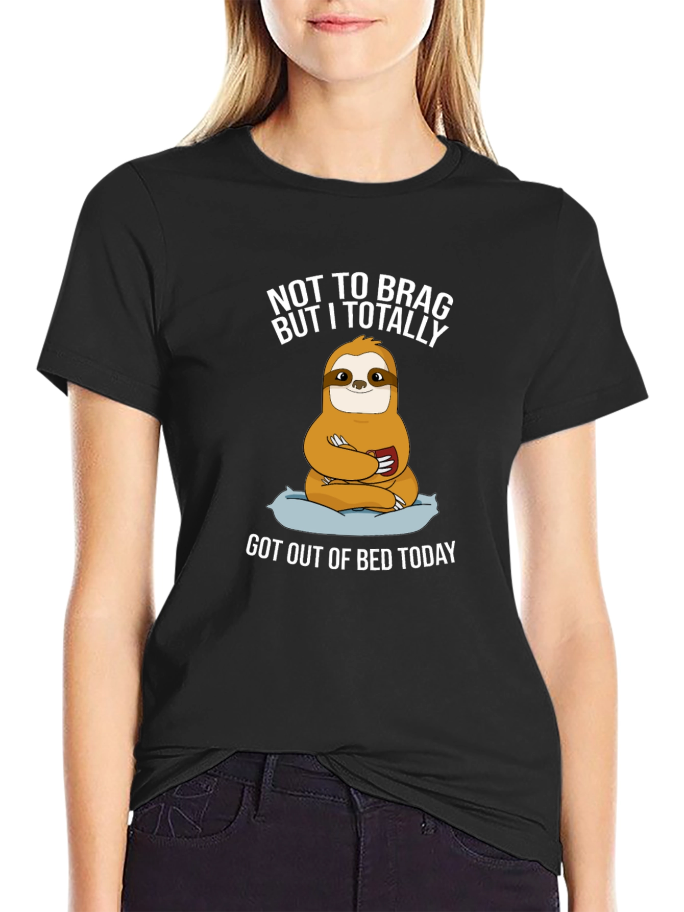 Black Funny Sloth Graphic T-Shirt - Not To Brag view 2