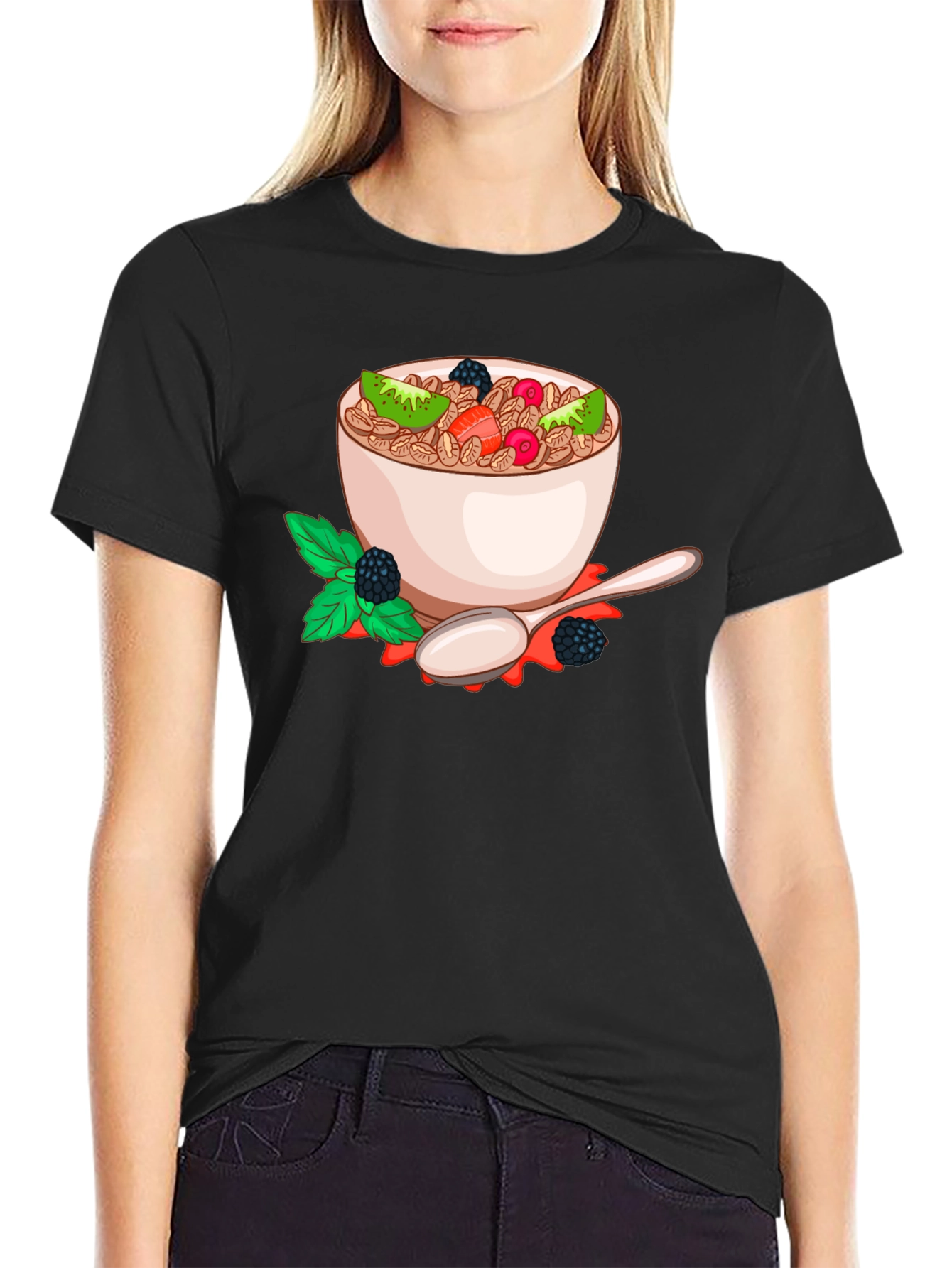 Black Cereal Bowl Graphic Tee - Black Cotton Blend T-Shirt view 2