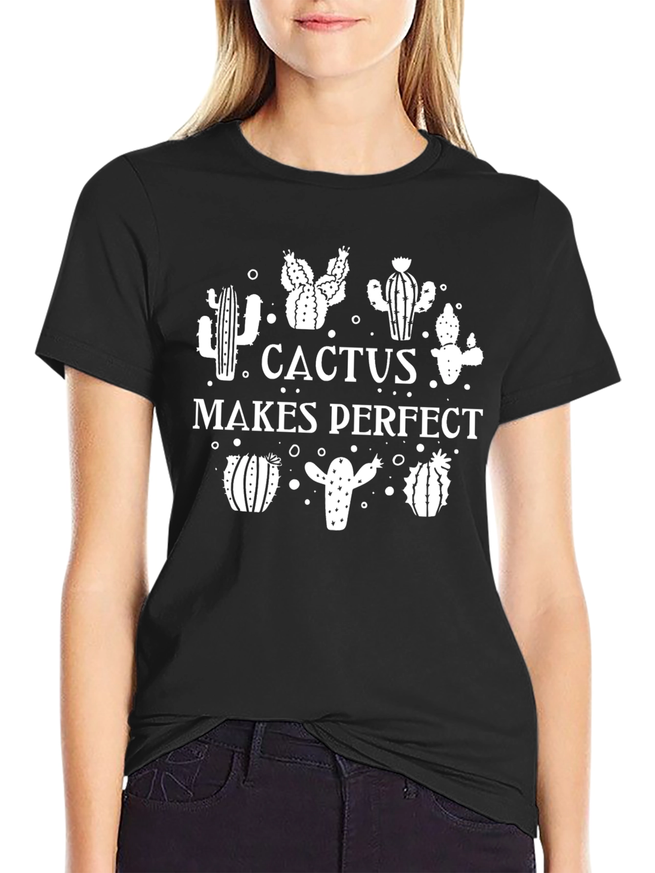 Black Cactus Makes Perfect Graphic T-Shirt - Black view 2