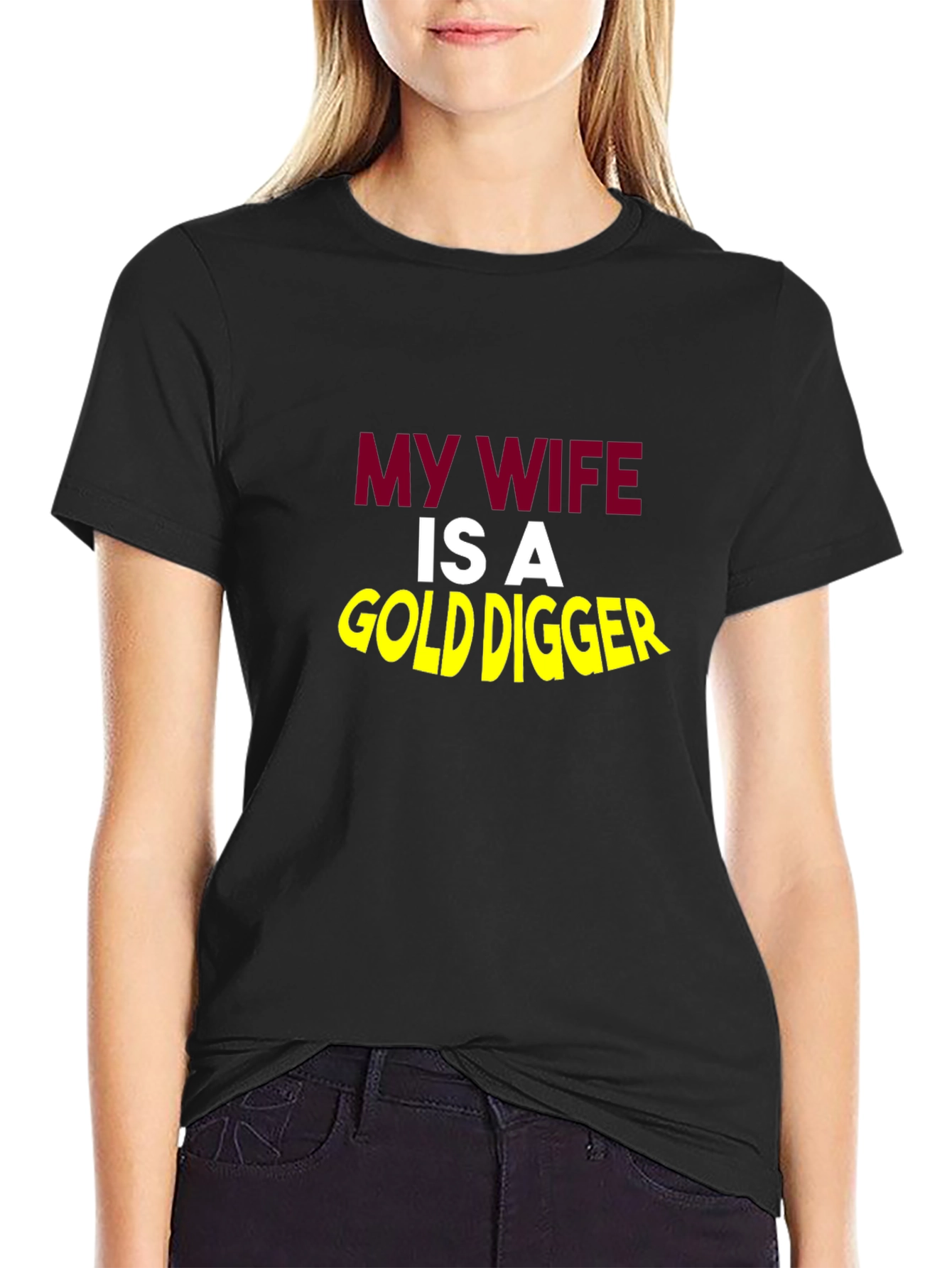Black Funny My Wife Is A Gold Digger Black T-Shirt view 2
