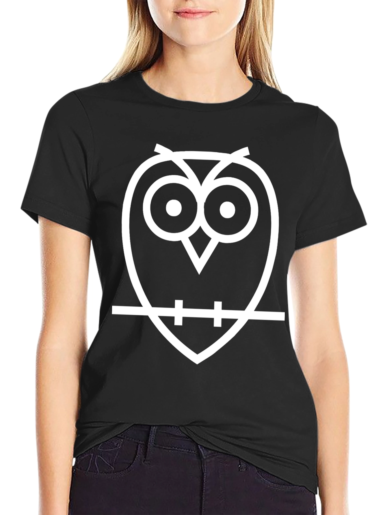 Black Cool Owl Graphic Tee - Black Cotton T-Shirt view 2