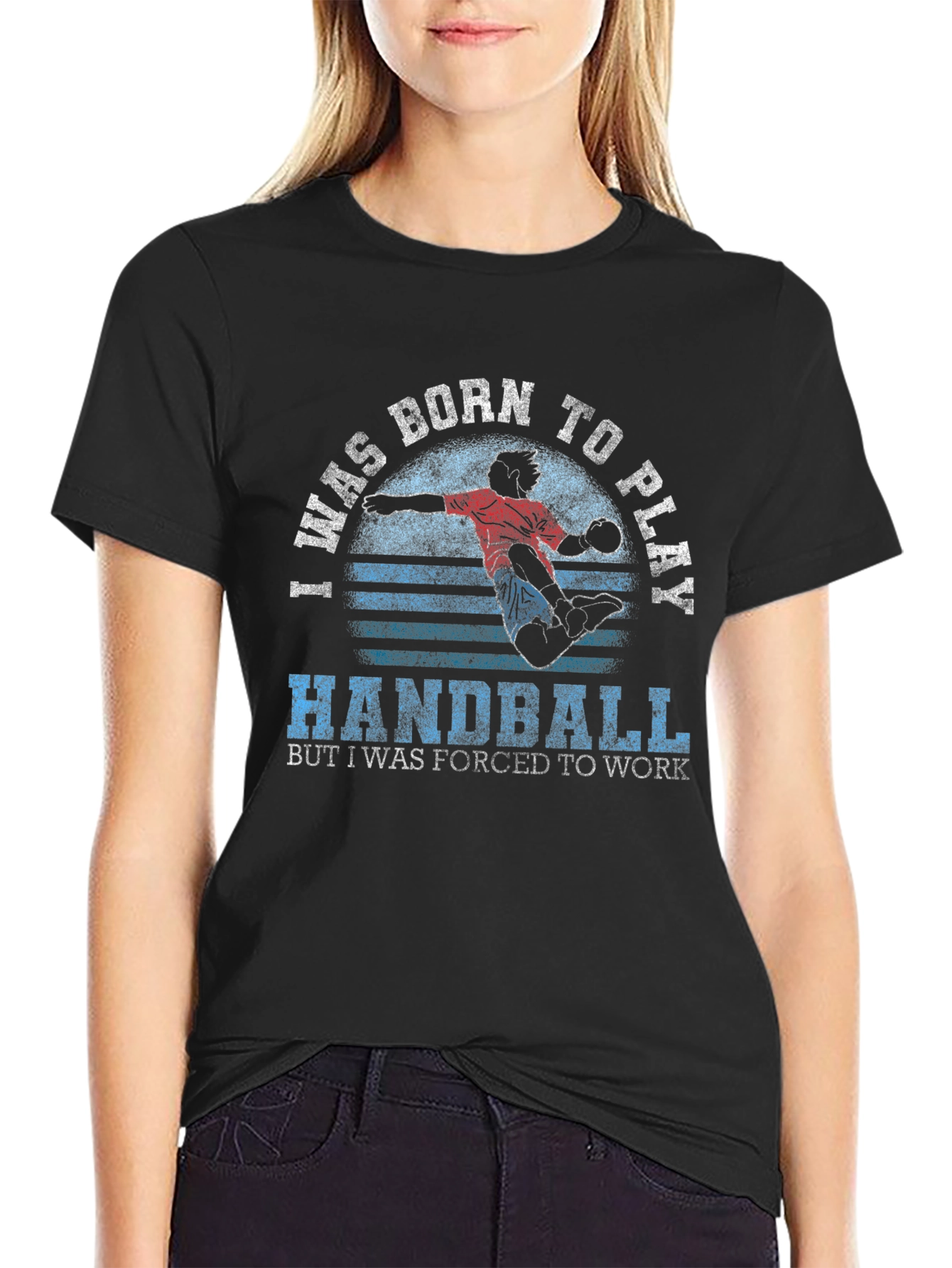 Black Born to Play Handball T-Shirt view 2