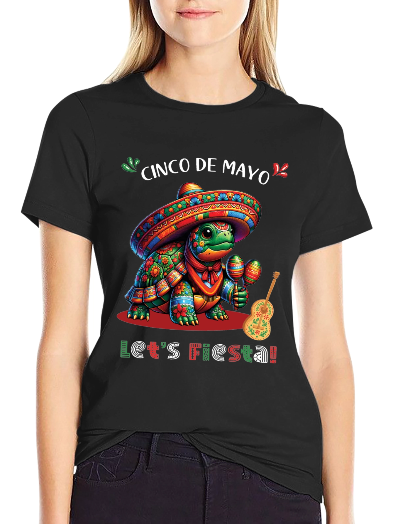Black Cinco de Mayo Turtle Fiesta T-Shirt view 2