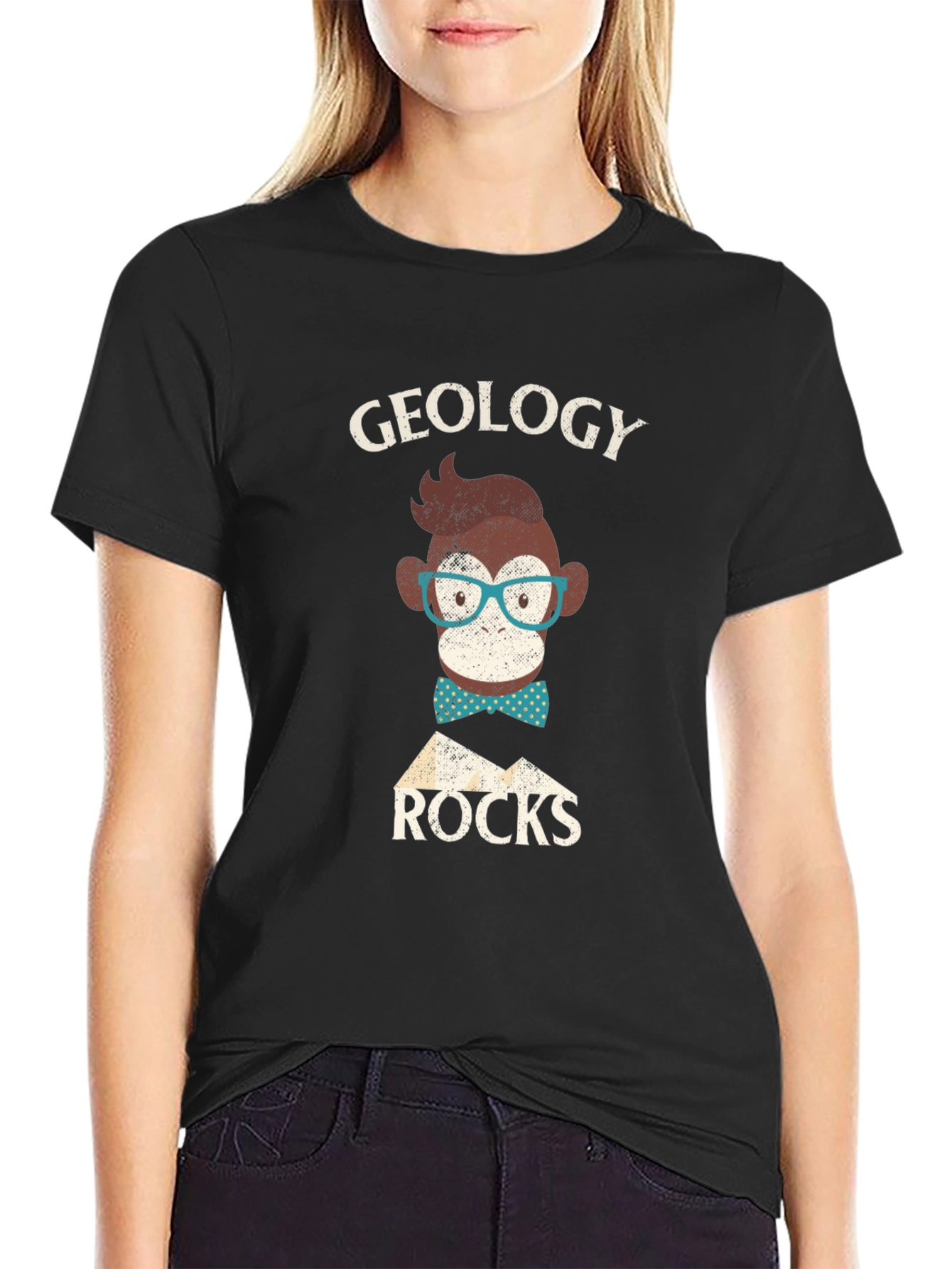 Black Geology Monkey T-Shirt - Cute Geeky Design view 2
