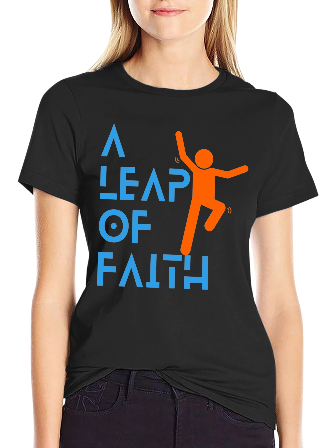 Black Leap of Faith Graphic Tee - Motivational Black T-Shirt view 2