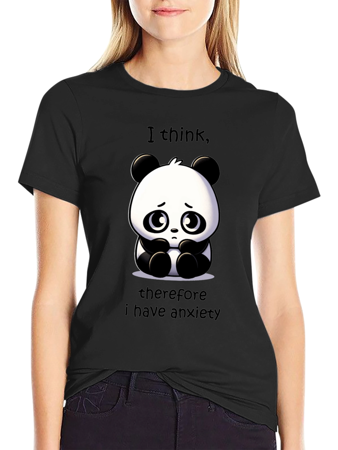 Black Anxiety Panda Graphic T-Shirt - Funny & Relatable! view 2