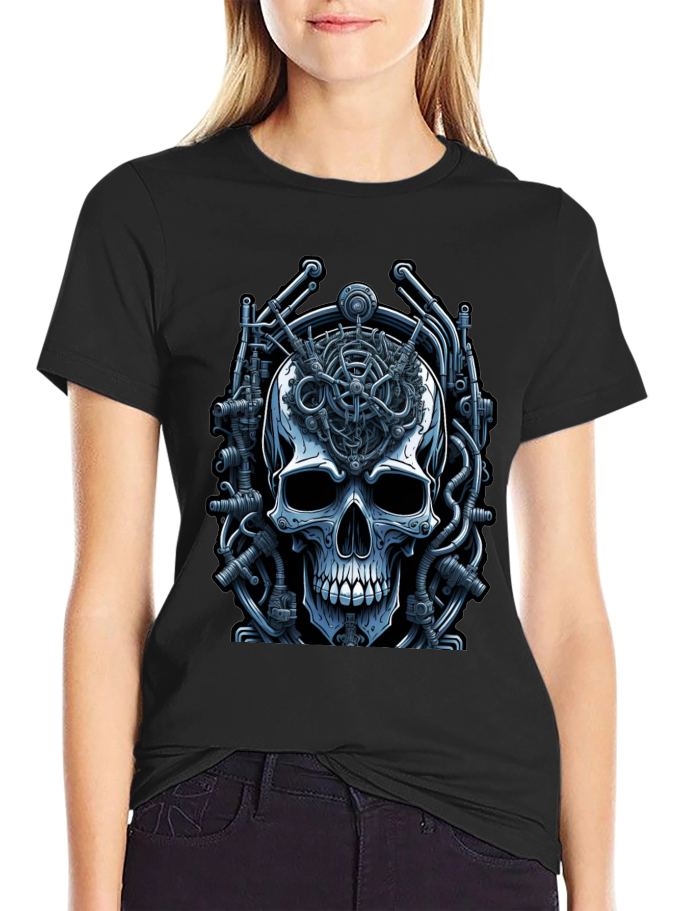 Black Steampunk Skull T-Shirt - Mechanical Mind view 2
