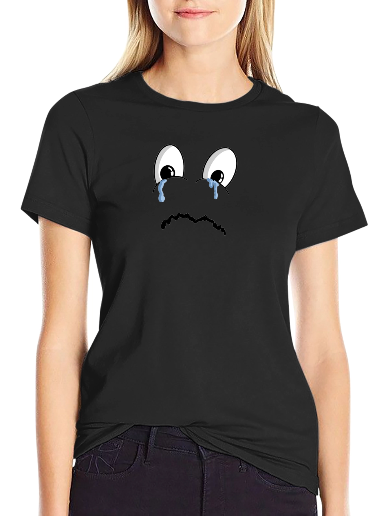 Black Sad Emoji Black T-Shirt - Express Yourself! view 2