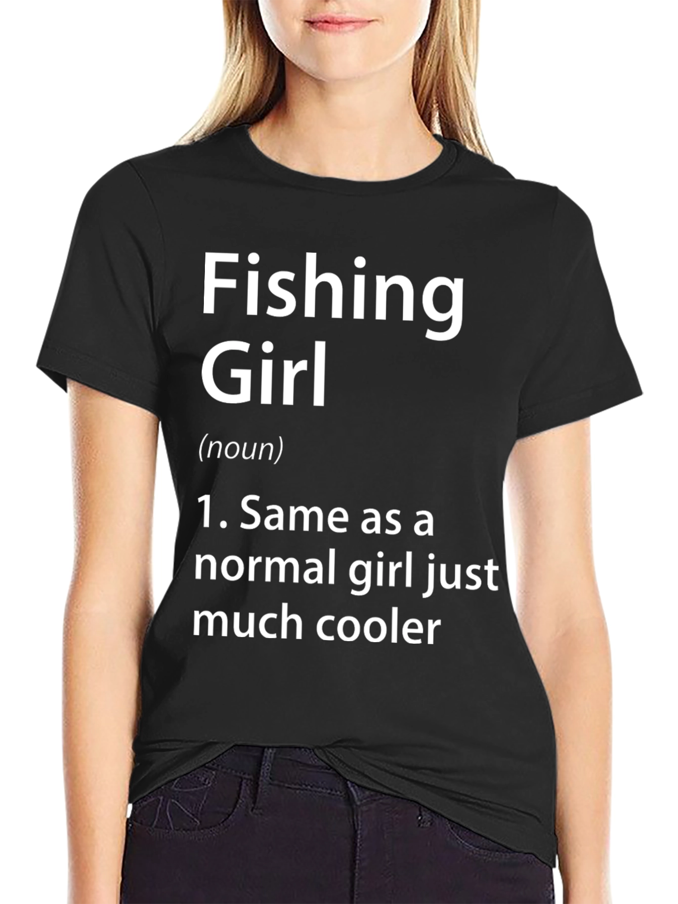 Black Fishing Girl T-Shirt - Cool Definition Tee view 2