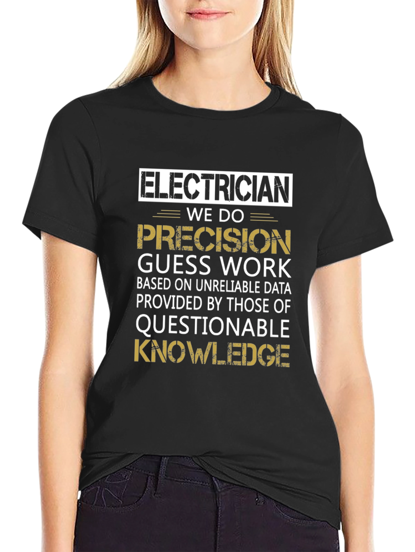 Black Electrician Precision Guess Work T-Shirt view 2