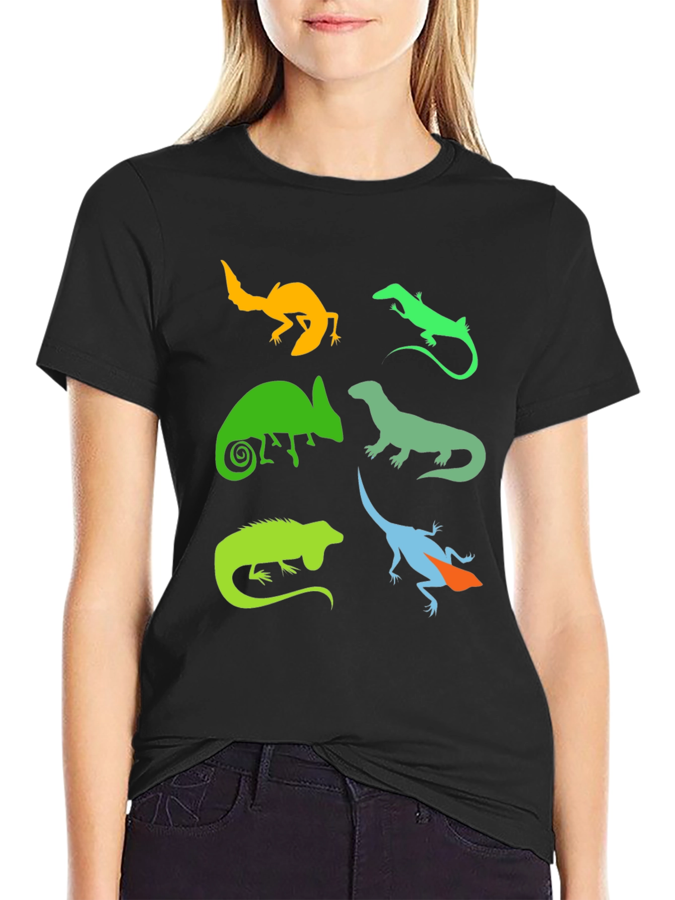 Black Lizard Silhouette Graphic T-Shirt - Reptile Lover Tee view 2