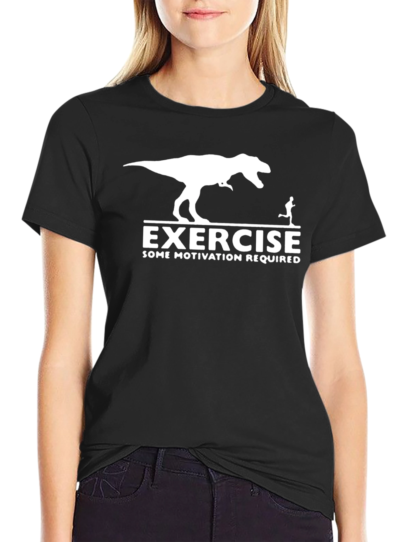 Black Exercise Dinosaur Motivation T-Shirt view 2