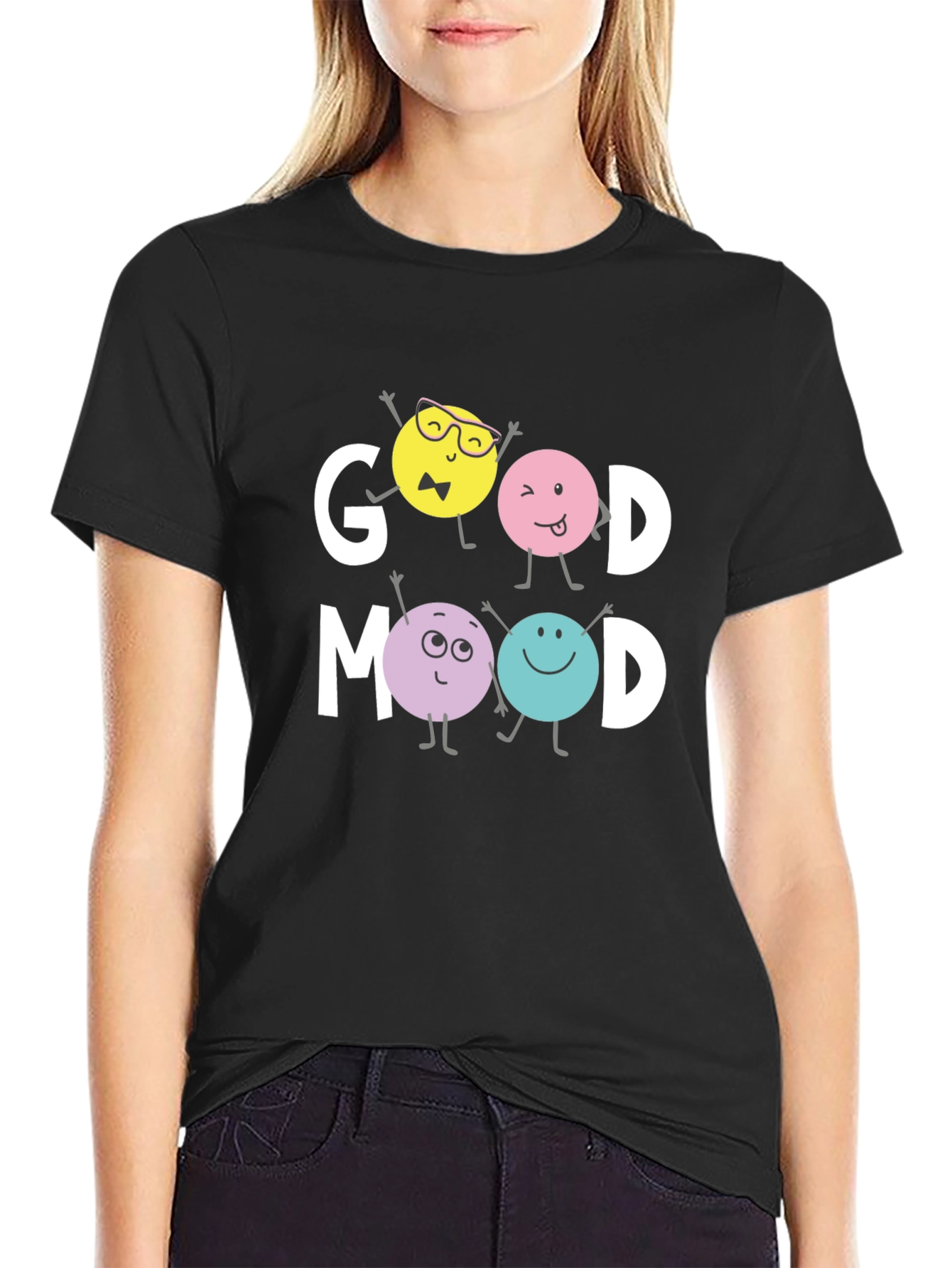 Black Good Mood Graphic Tee - Trendy Casual Wear view 2