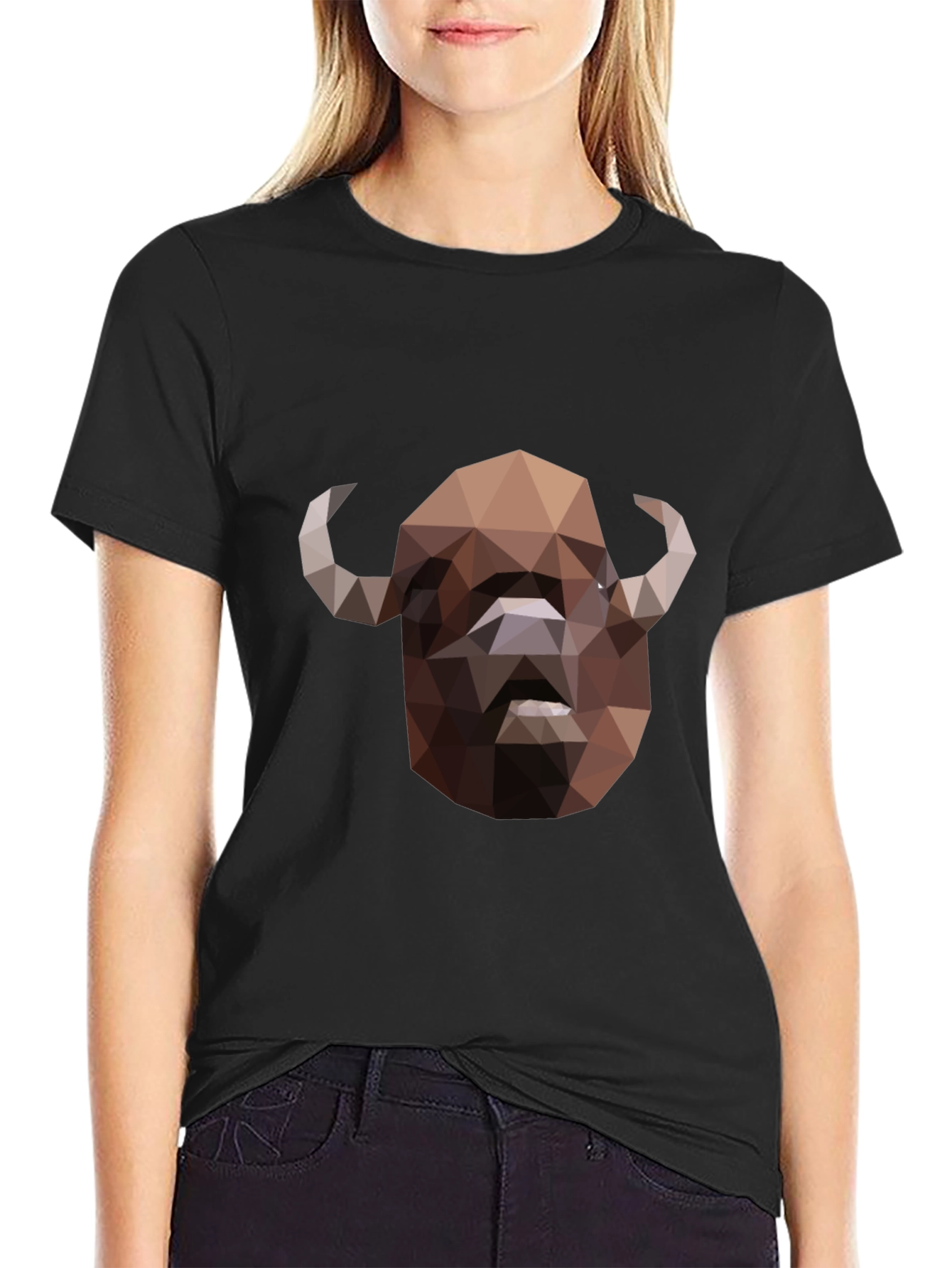Black Geometric Buffalo Graphic T-Shirt - Black view 2