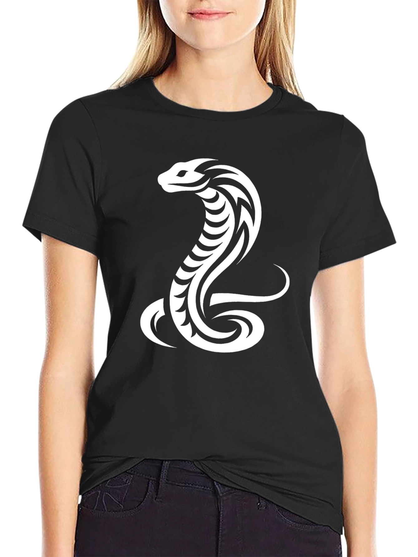 Black Tribal Cobra Graphic Black T-Shirt view 2