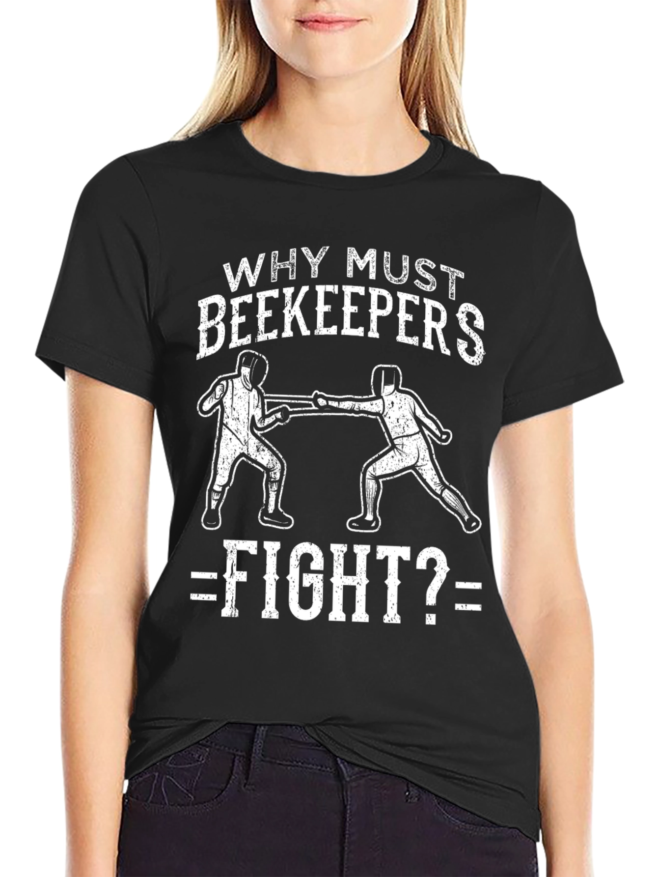 Black Why Must Beekeepers Fight T-Shirt view 2