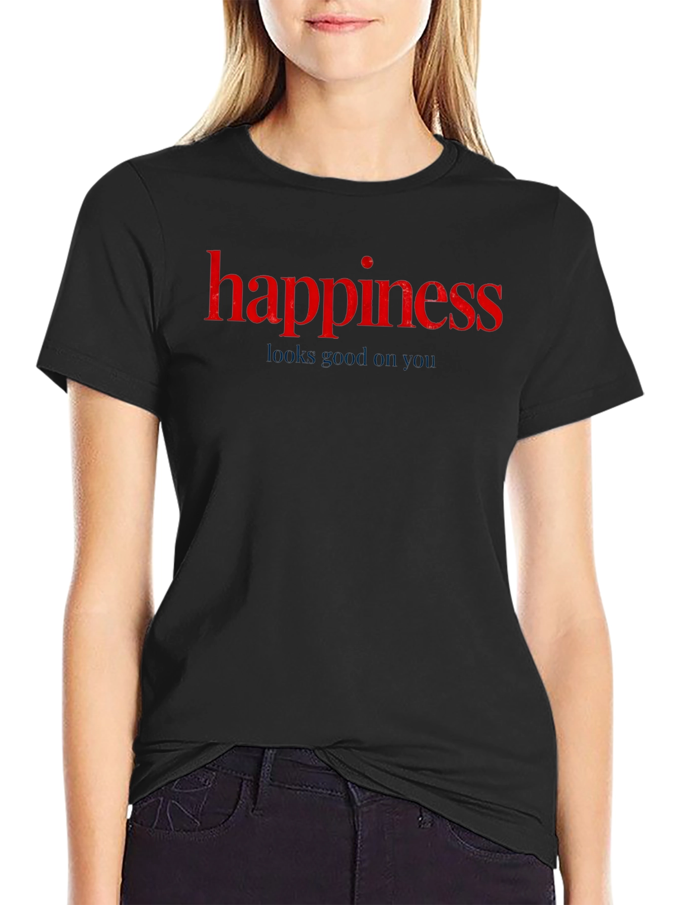 Black Happiness Graphic Tee - Black Cotton T-Shirt view 2