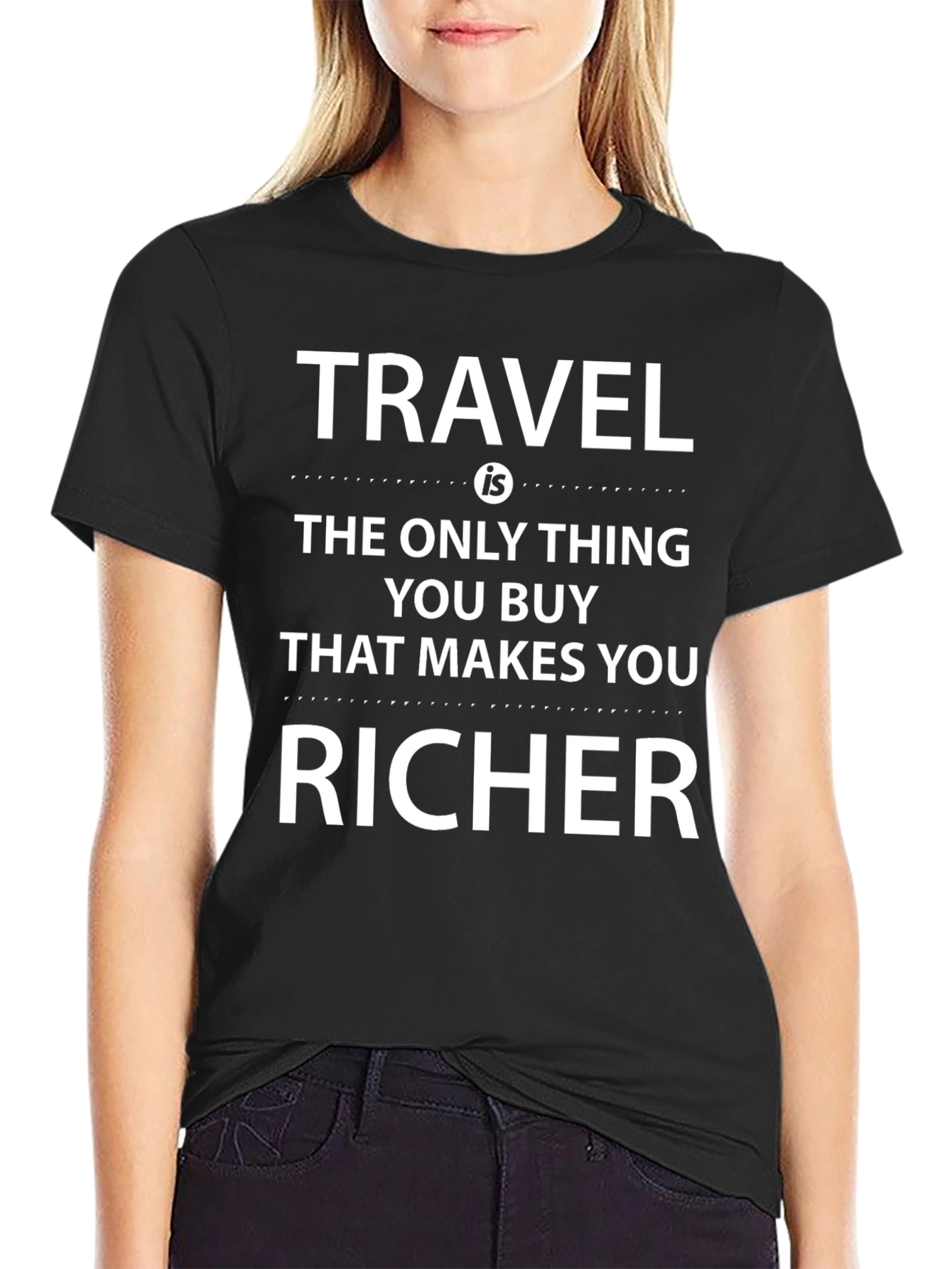 Black Travel Makes You Richer Black Graphic Tee view 2