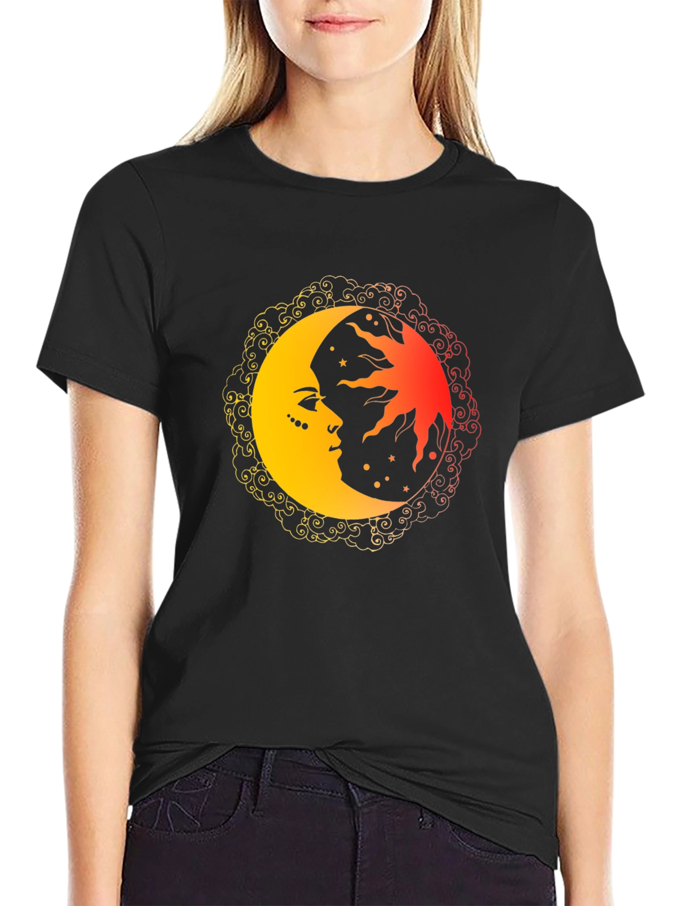 Black Celestial Sun and Moon Graphic Tee view 2