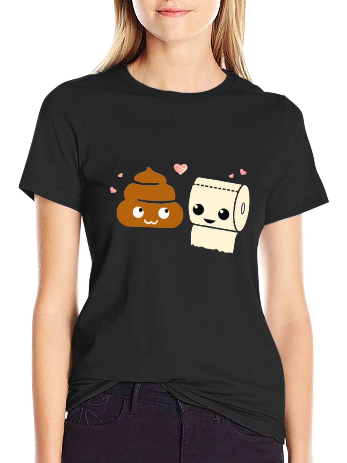 Black Funny Poop & Toilet Paper Matching Couple T-Shirt view 2