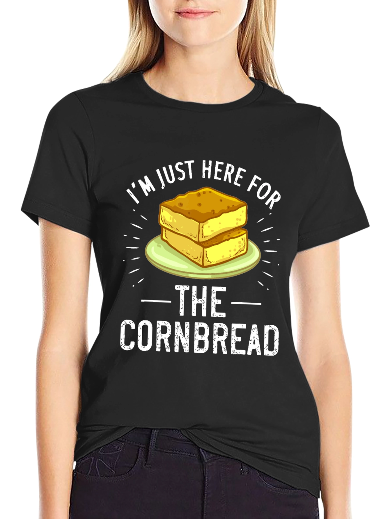 Black I'm Just Here For The Cornbread Funny Foodie T-Shirt view 2