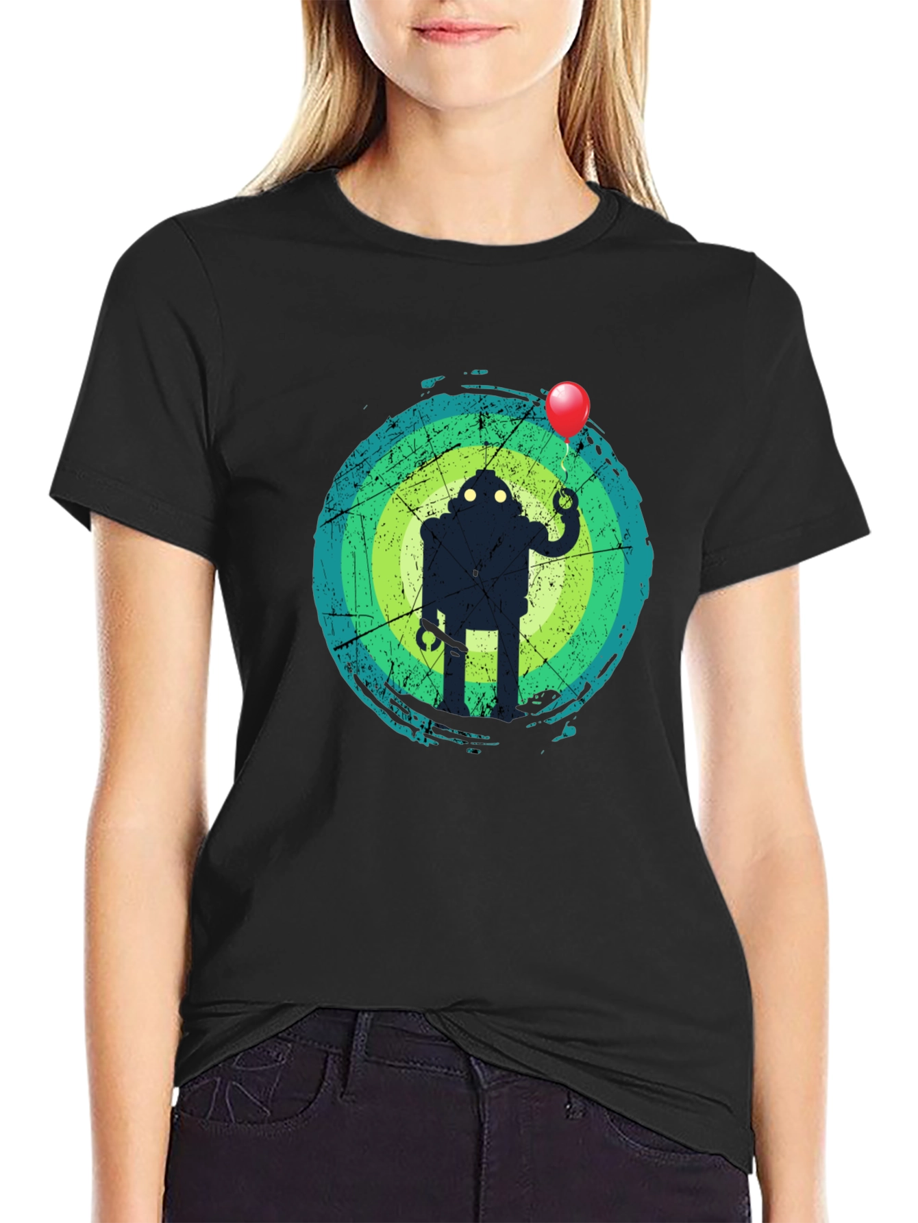 Black Robot Balloon Graphic Tee - Trendy Men's T-Shirt view 2