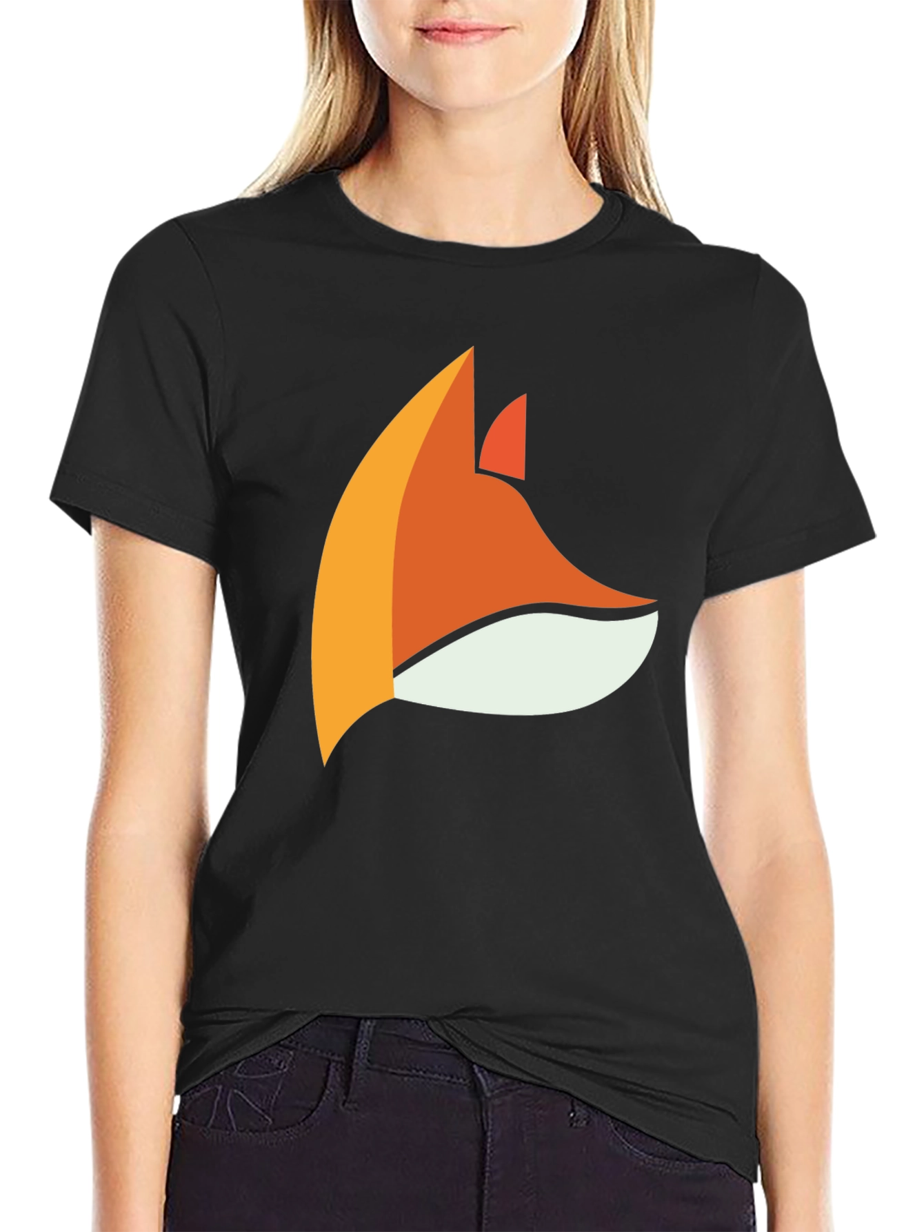 Black Cool Fox Head Graphic Black T-Shirt view 2