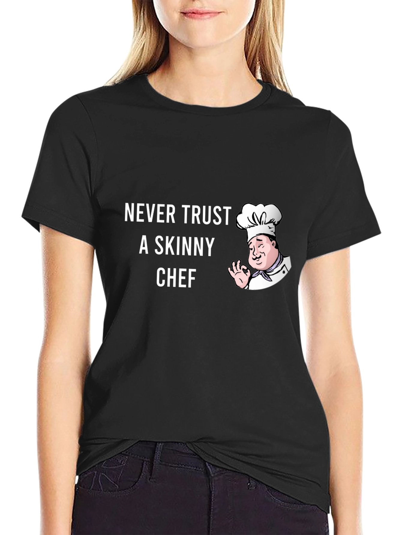 Black Funny Chef T-Shirt - Never Trust a Skinny Chef view 2