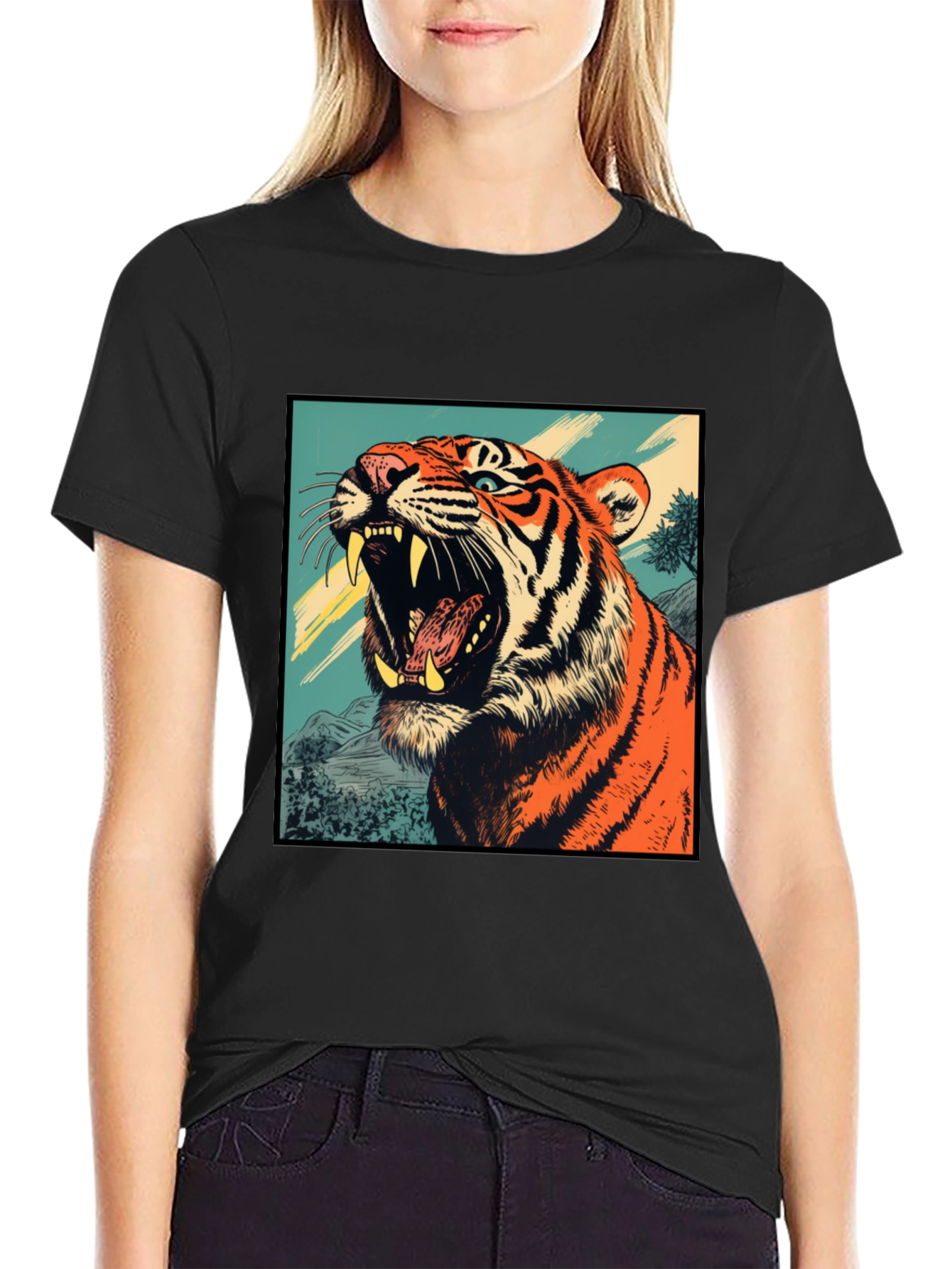 Black Tiger Graphic Tee - Bold Animal Print Shirt view 2