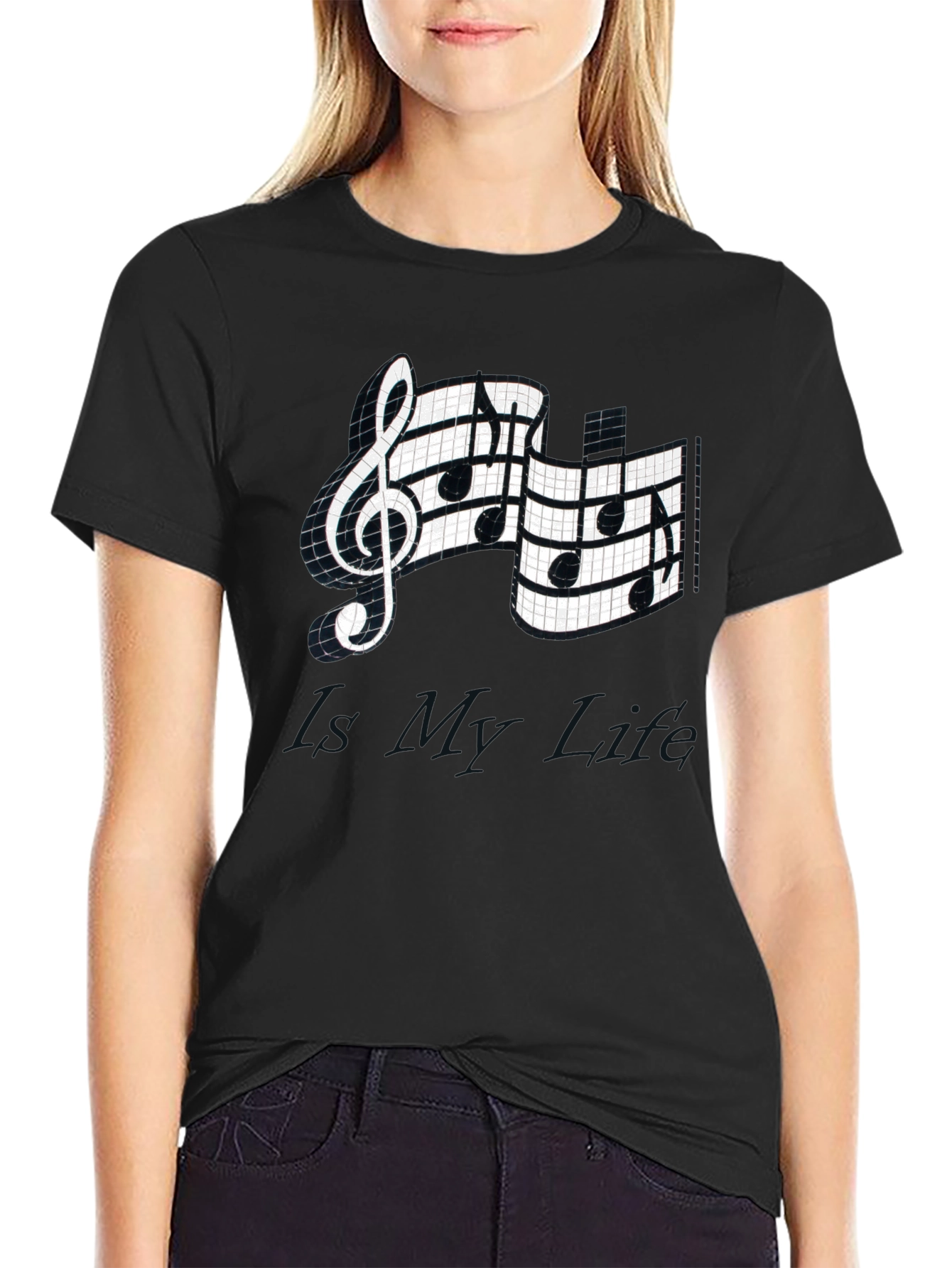 Black Musical Note Graphic Tee - Stylish Black T-Shirt view 2