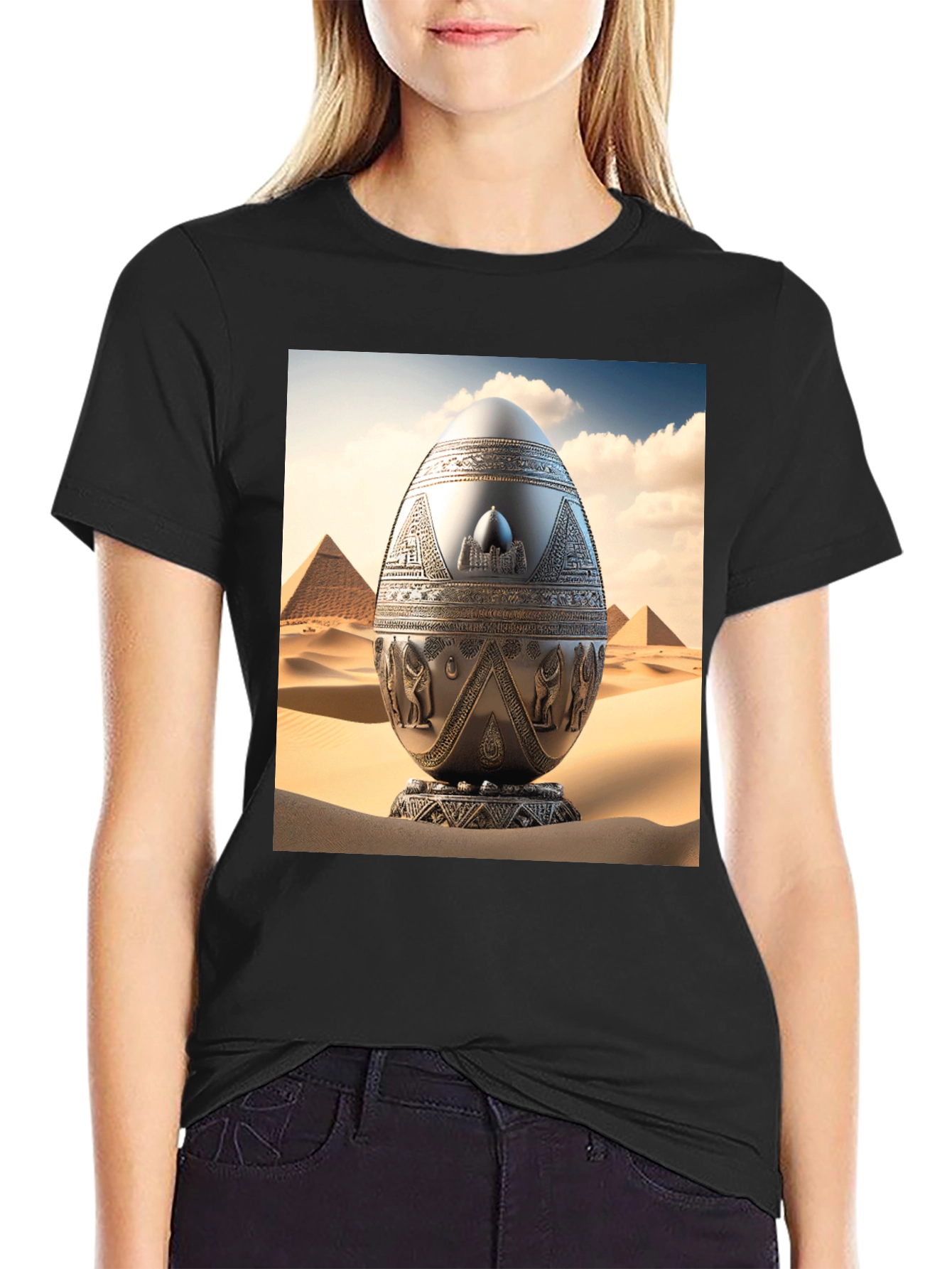 Black Egyptian Egg T-Shirt - Unique Design view 2