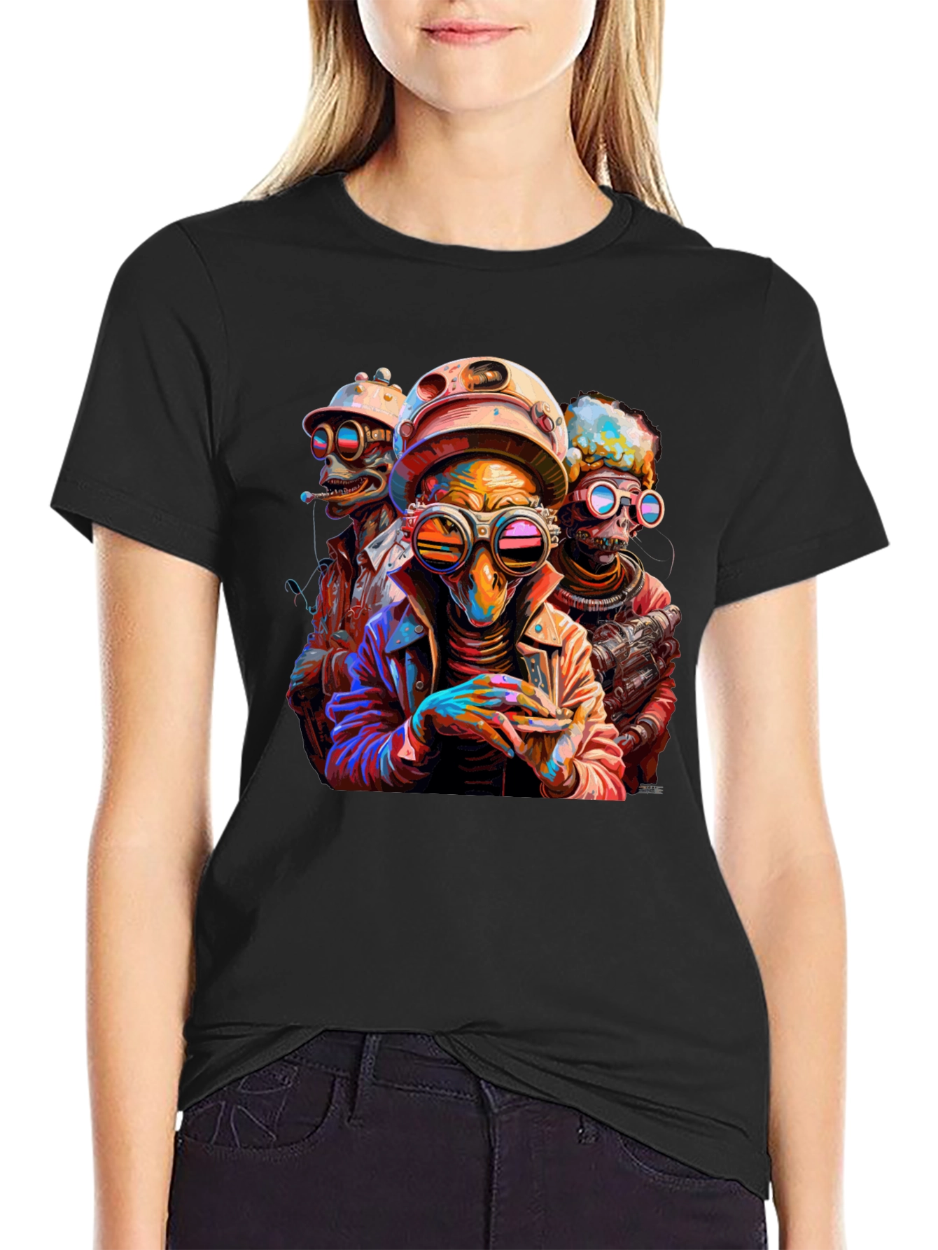 Black Steampunk Alien Trio Graphic Tee view 2