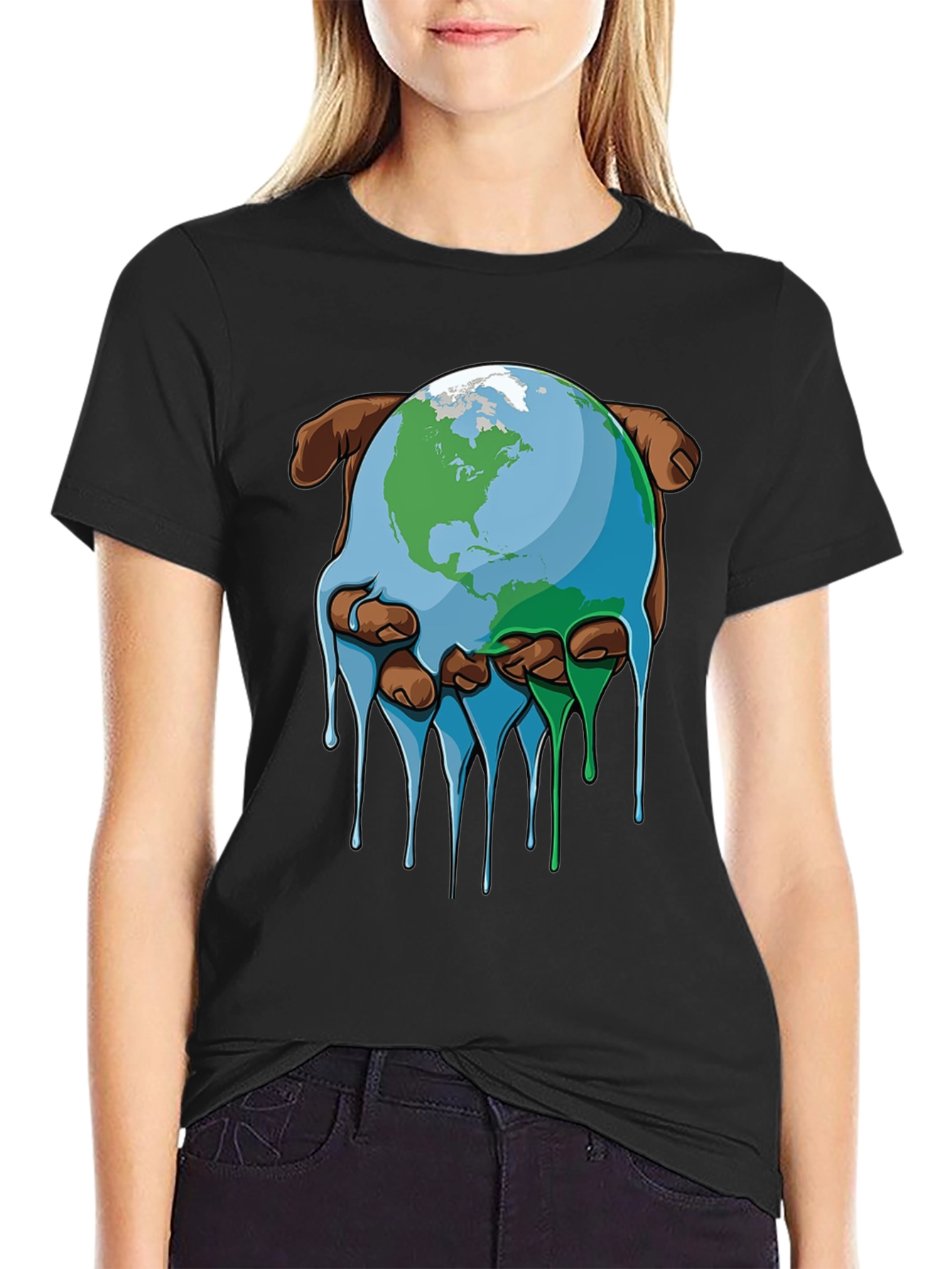 Black Melting Earth Graphic Tee - Save the Planet view 2