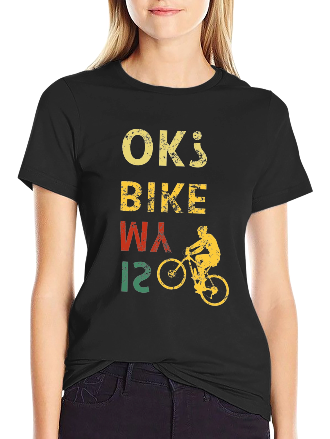 Black Vintage OK's Bike Way T-Shirt - Cyclist Design view 2