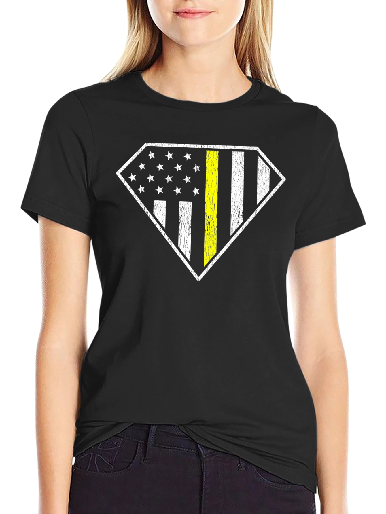 Thin Yellow Line American Flag Diamond T-Shirt - 2